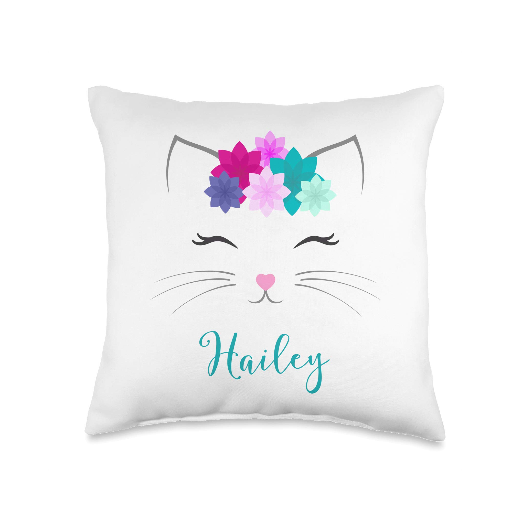 Hailey Name Gift for Girls - Personalized Kitty Cat Throw Pillow | Cute Bedroom Decor for Kids Room, Nursery & Dorm | Soft Plush Pillow for Reading Nook, Birthday Present & Cozy Home Decor