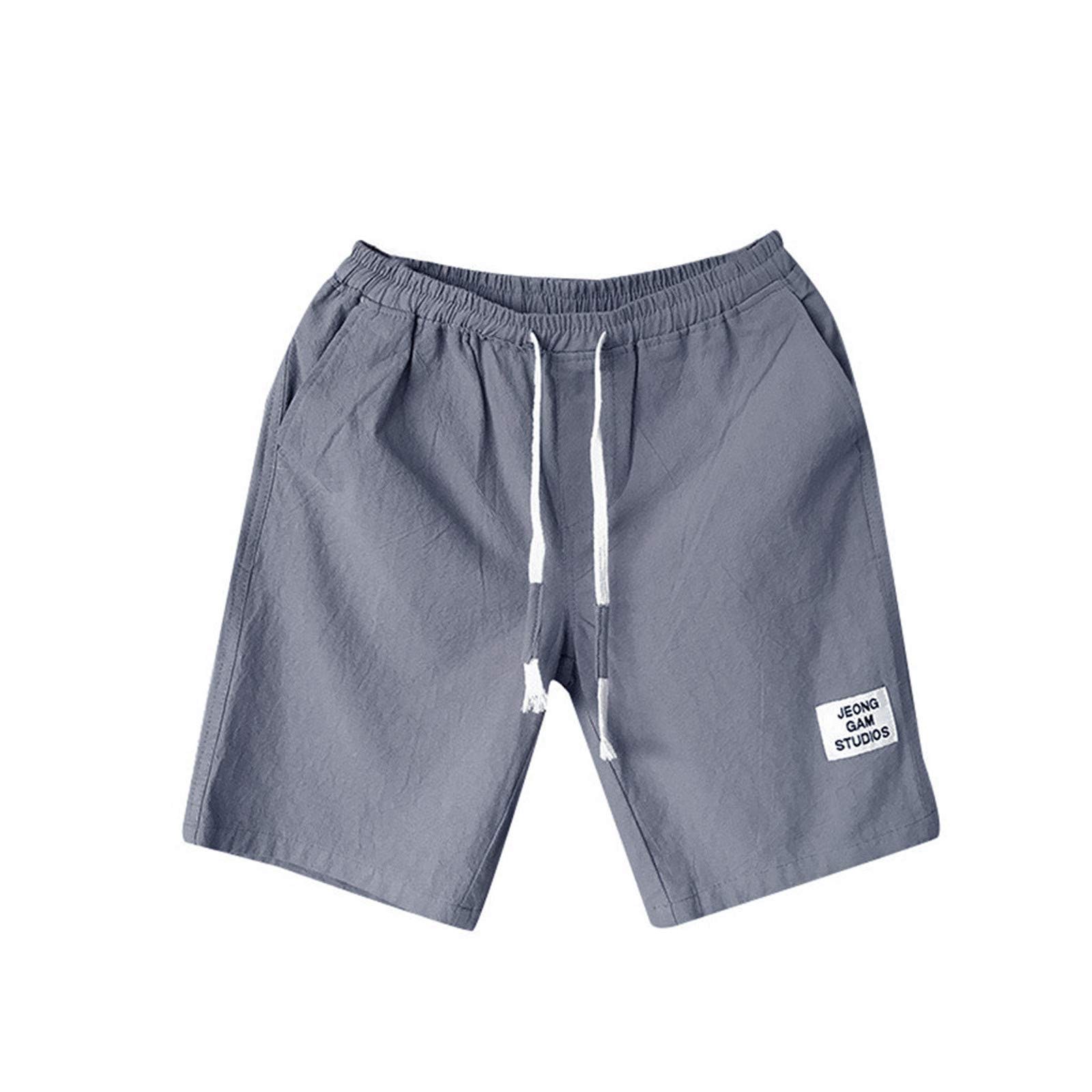 2022 Men's Cotton Linen Summer Shorts - Quick Dry Athletic Gym Shorts with Drawstring Elastic Waist & Pockets | Beach, Casual Wear, Running, Workout | Grey Fashion Shorts for Men & Juniors