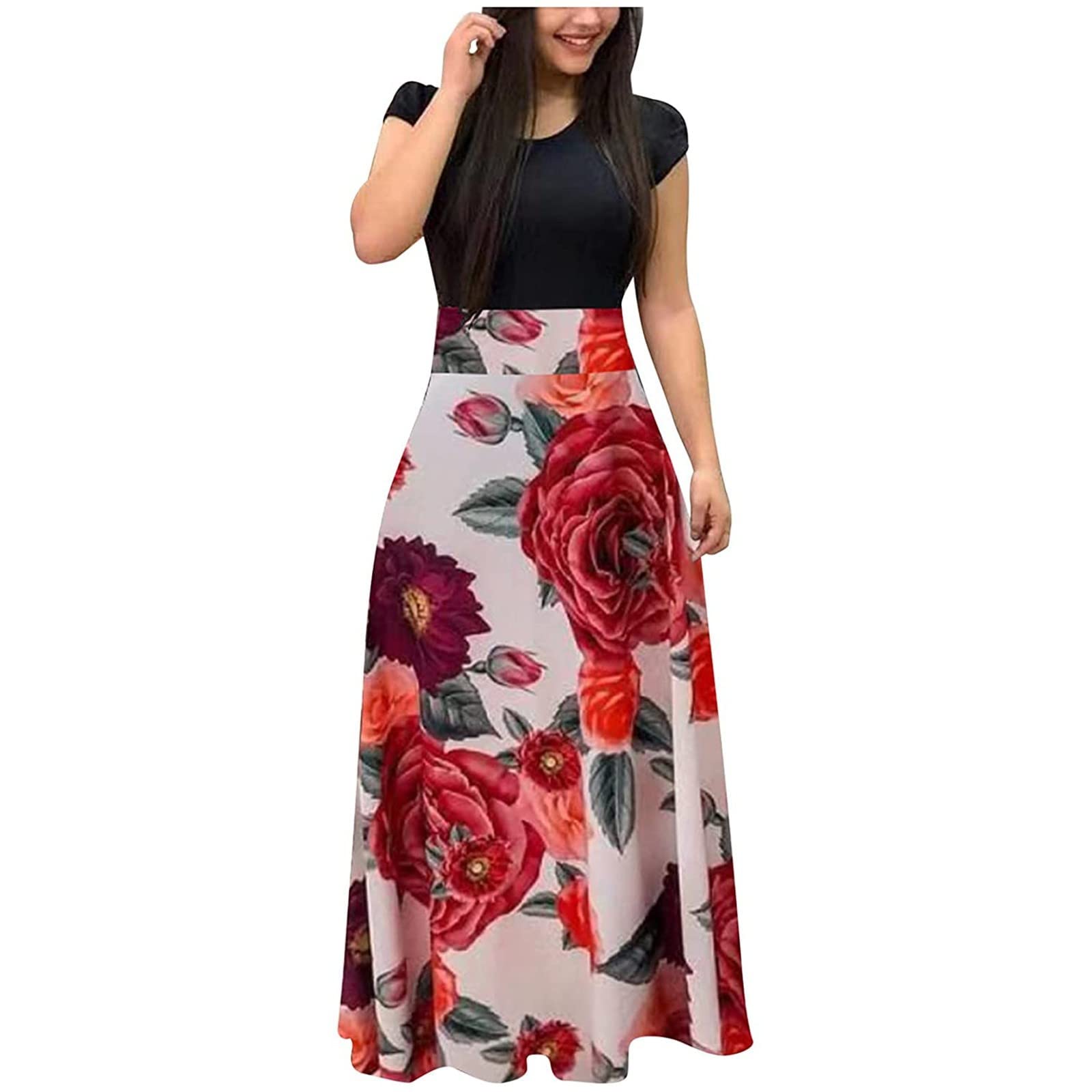 RLMIDHB Women's Floral Printed Short Sleeve Summer Dress 2022 - Plus Size Formal Graduation Dress for Women | Perfect for Weddings, Parties & Summer Vacations