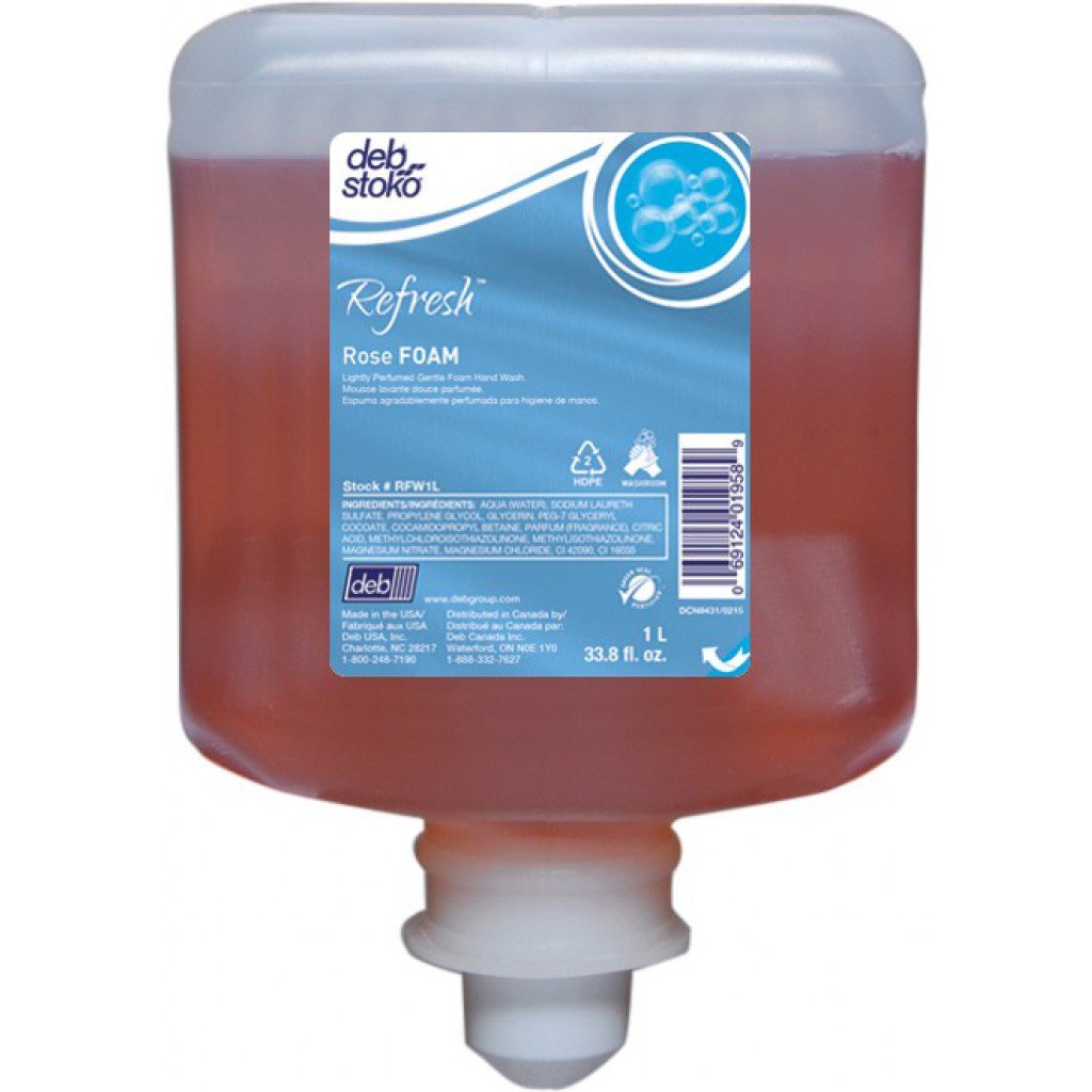 Deb Refresh Rose Foam Hand Soap - 1 Liter Bottle | Moisturizing & Fragrant Liquid Hand Wash for Kitchen, Bathroom & Office | Cruelty-Free & Vegan Formula