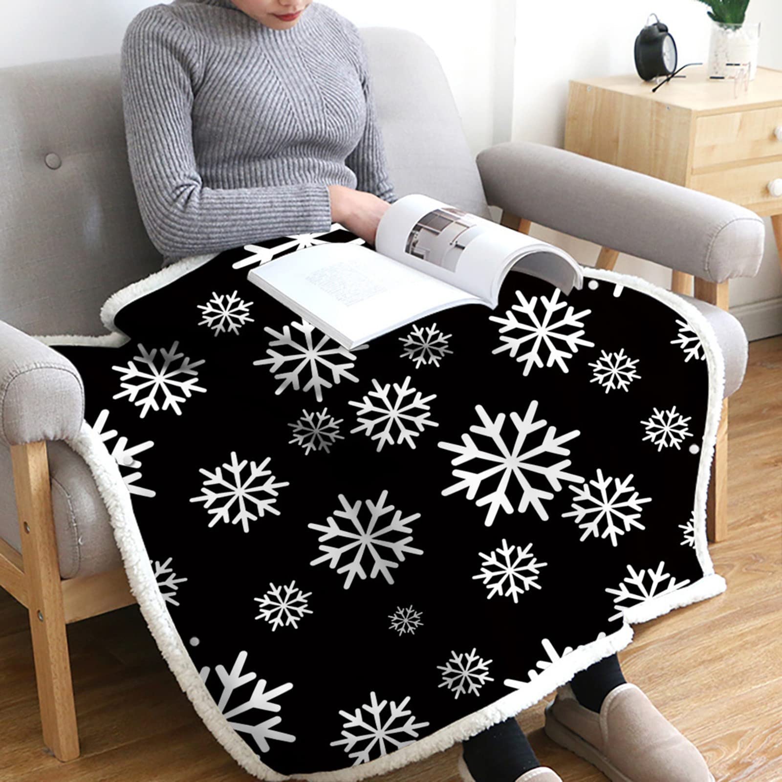 GAOZHI Winter Thick Double-Sided Wool Blanket Cape - Warm Knitted Cardigan Shawl for Adults & Babies (Black, One Size Fits All) | Perfect for Christmas Travel, Sofa Snuggling & Home Coziness