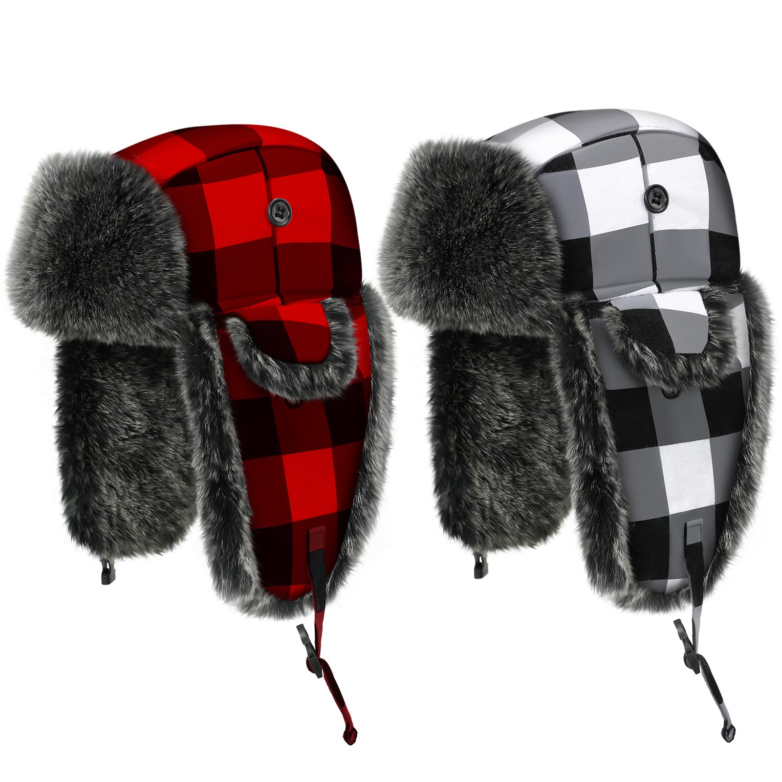 Syhood 2-Pack Unisex Plaid Ushanka Winter Hats with Ear Flaps - Warm Fleece-Lined Trapper Hat for Men & Women - Perfect for Skiing, Snowboarding & Cold Weather Outdoor Activities