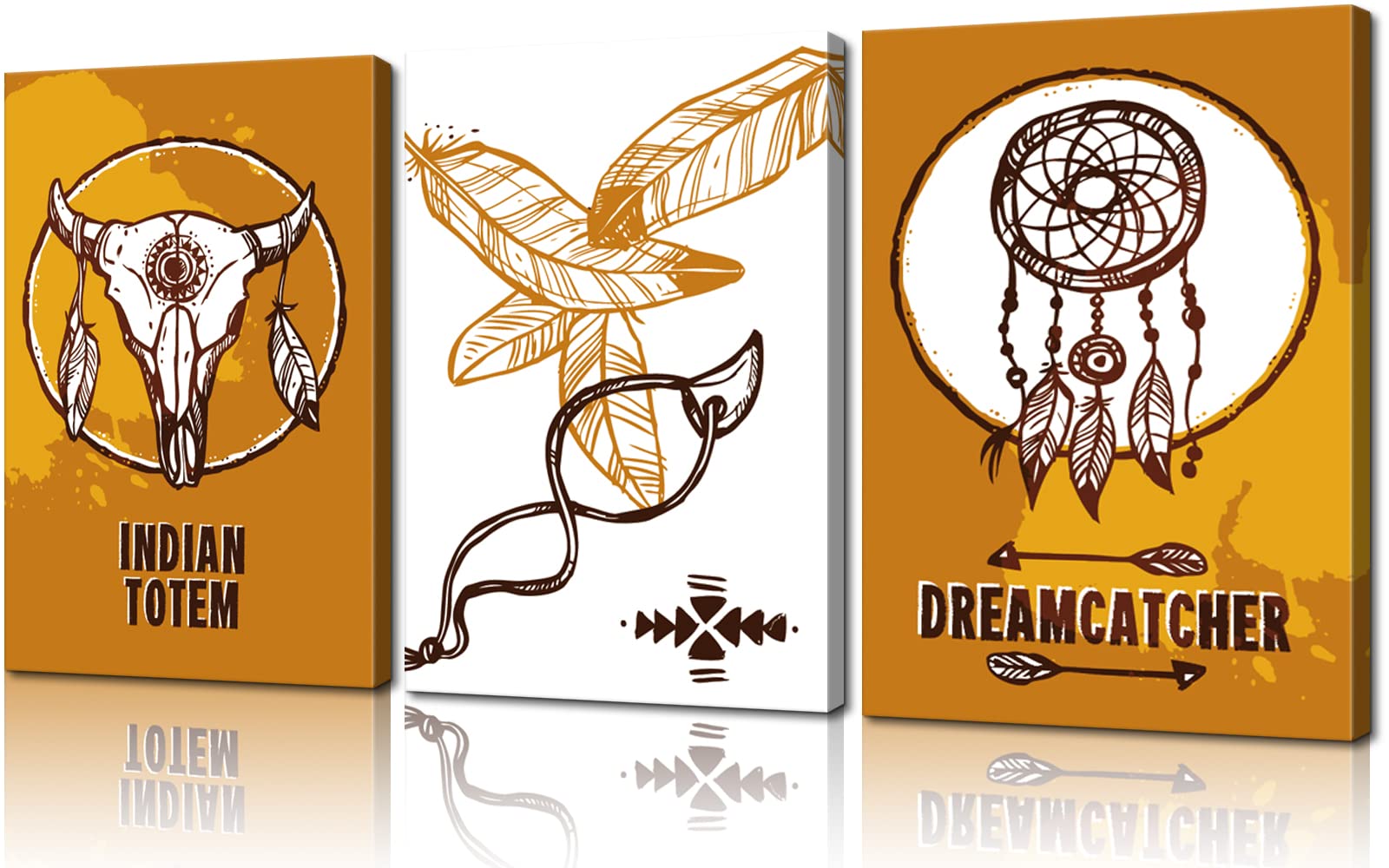 3 Piece Native American Wall Art Canvas - Indian Decor Dream Catcher Wall Paintings - Ready to Hang Tribal Wall Decor for Living Room, Bedroom & Office - 20