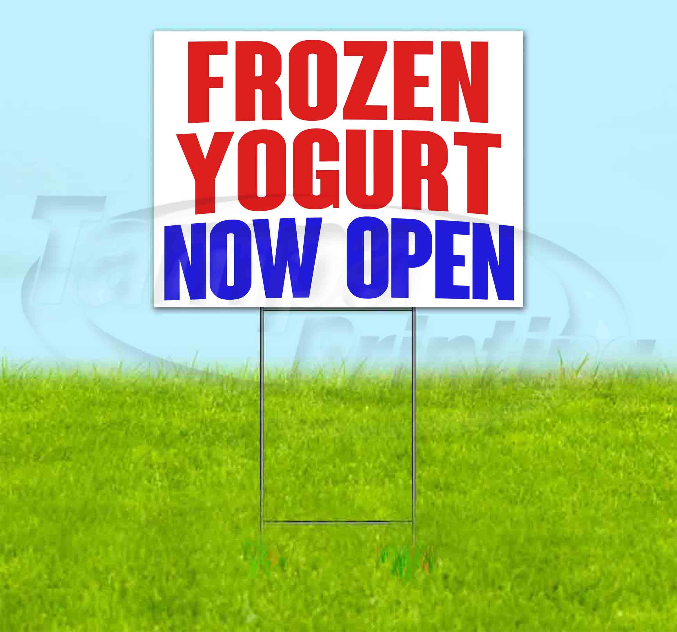Frozen Yogurt Now Open 18x24 Inch Yard Sign with Metal Step Stake - Advertising Sign for Business Promotion, Bulk Discounts & Multi-Packs Available - Perfect for Grand Openings, Store Events & Drive-Thru Marketing (Made in USA)