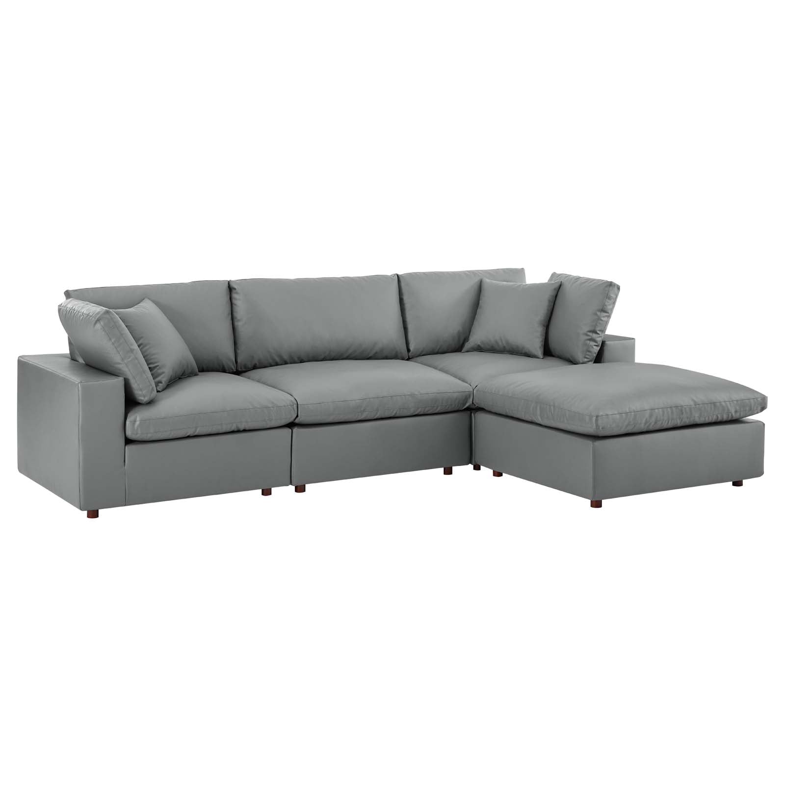 Luxury Vegan Leather 4-Piece Sectional Sofa with Commix Down Filling - Overstuffed Comfort for Living Room, Lounge & Family Gatherings
