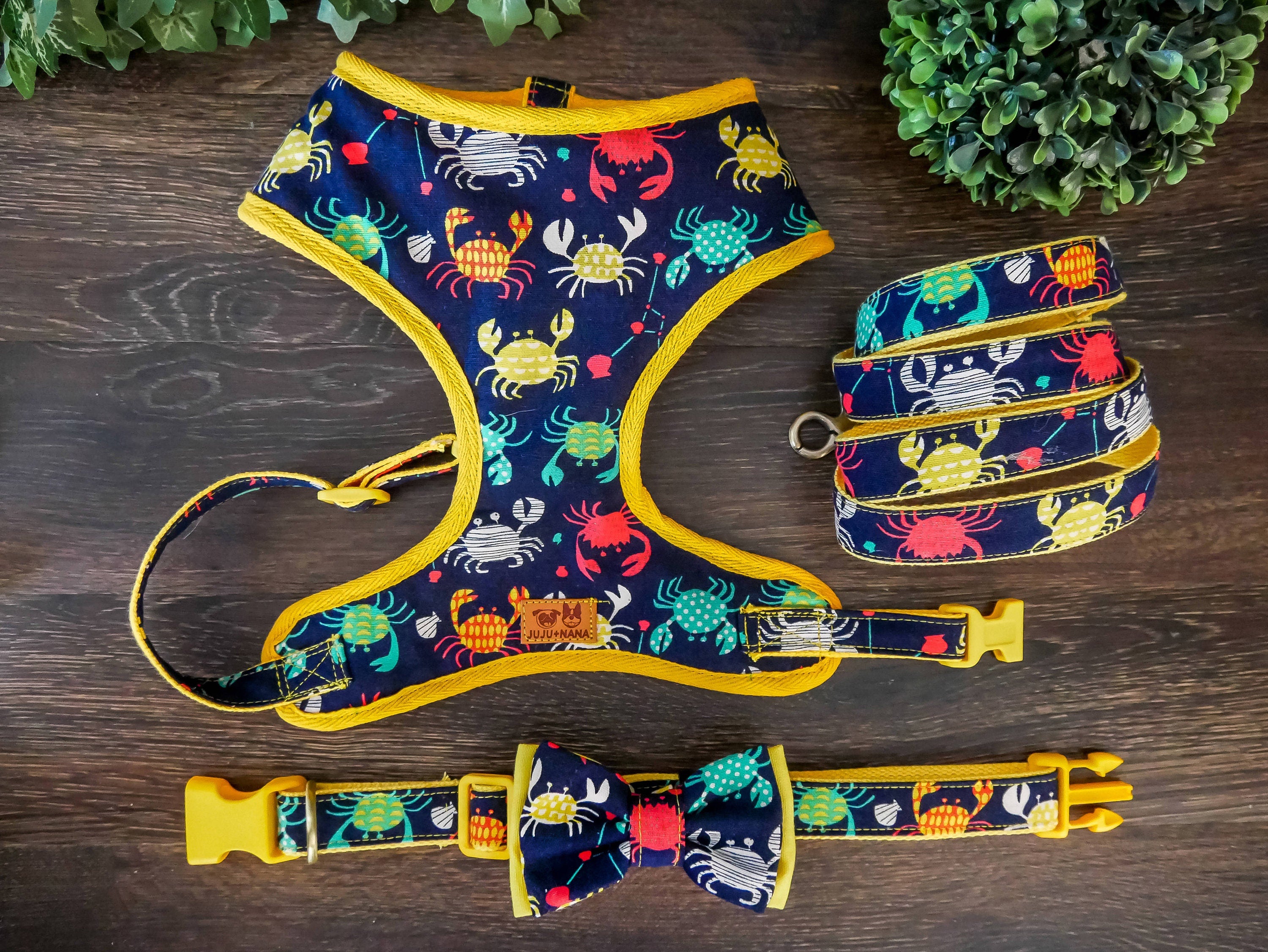 Premium Dog Harness Set with Nautical & Crab Design - Adjustable, Reflective & Comfortable for Small to Medium Dogs - Perfect for Walking, Hiking & Outdoor Adventures