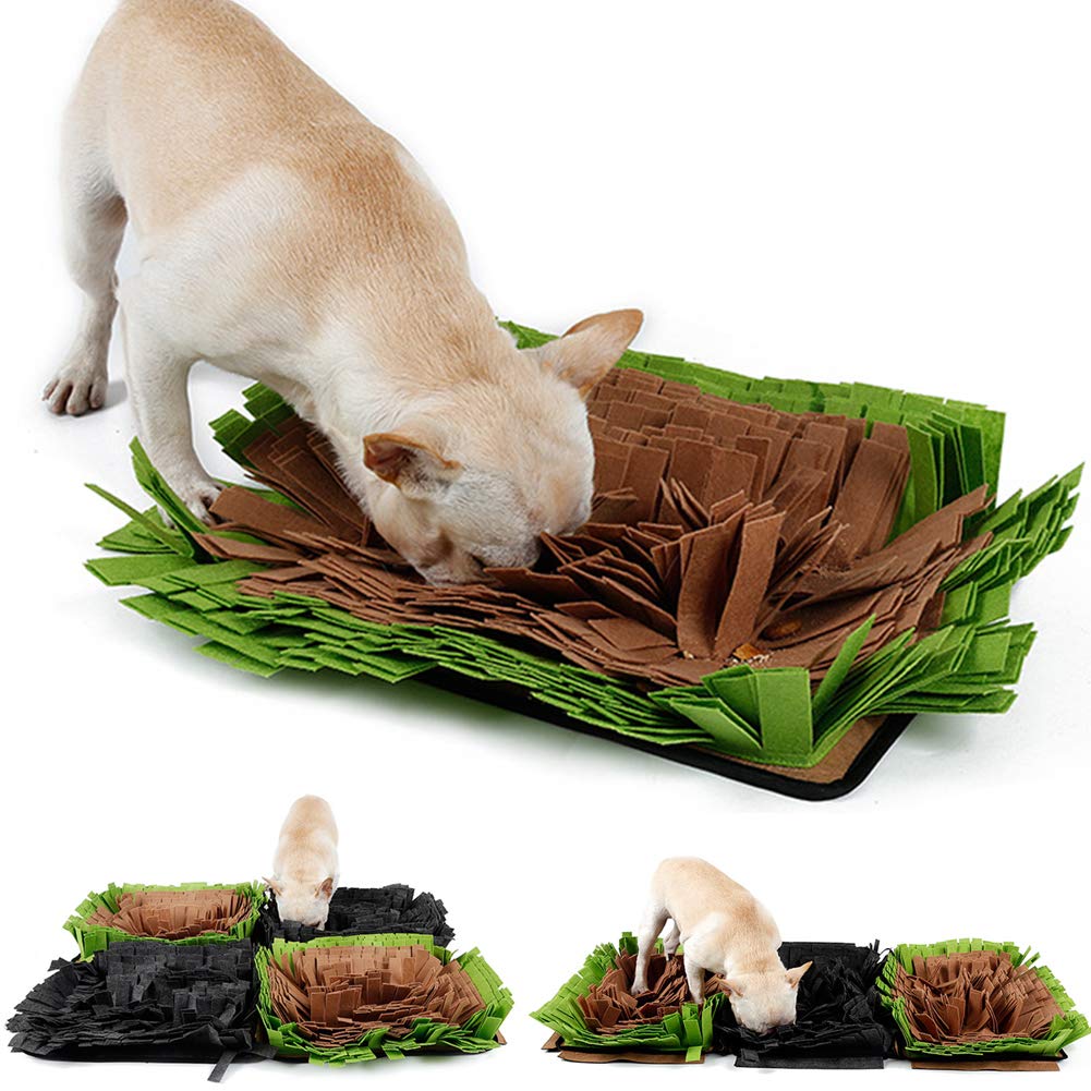 Interactive Pet Snuffle Mat for Dogs & Cats - Slow Feeding Puzzle Toy with Nosework Training Blanket - Encourages Natural Foraging Skills (Green) - Perfect for Mealtime Enrichment & Mental Stimulation