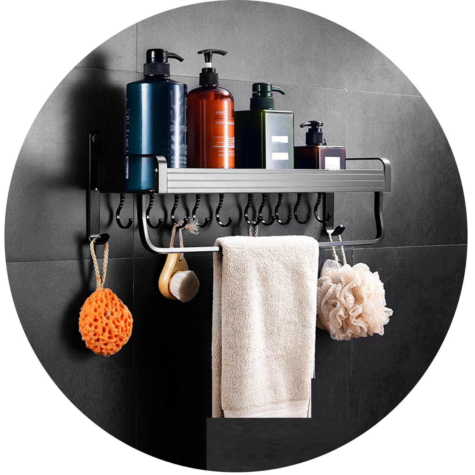 Premium Aluminum Wall Mounted Bathroom Shelf - Space Saving Towel Rack & Storage Organizer for Bathroom Decor (Black, 50x16cm) - Perfect for Small Bathrooms, Apartments & Vanity Organization