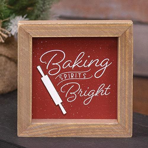 Baking Spirits Bright Framed Sign - Rustic Wooden Kitchen Wall Decor for Christmas Baking & Holiday Home Decor - Perfect for Farmhouse, Coffee Shops, and Gift Giving