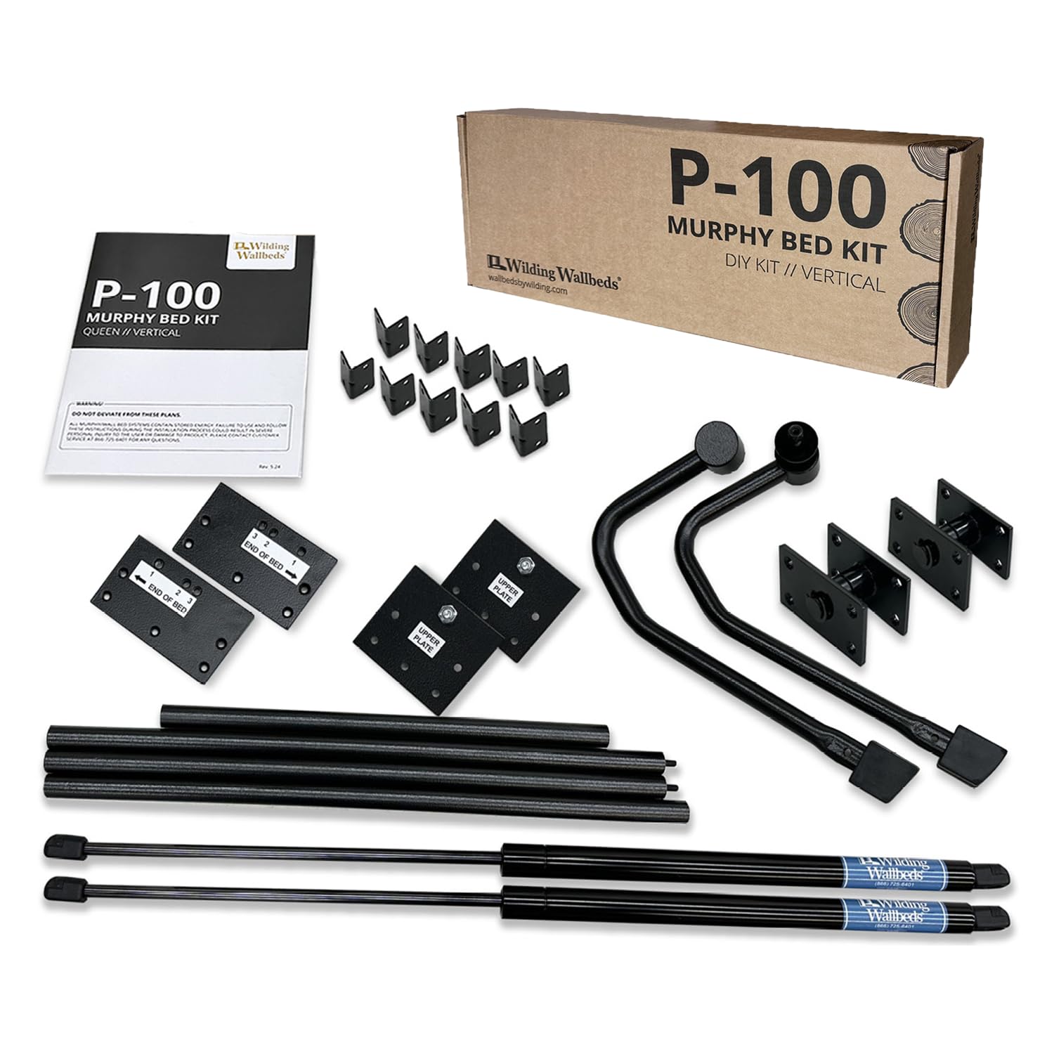 Wilding Wallbeds Murphy Bed Mechanism Kit - Full & Queen Size DIY Piston Lift Hardware for Cabinet Bed - 1500lbs Weight Capacity - Easy Installation Guide - Perfect for Space-Saving Bedroom, Guest Room & Small Apartments