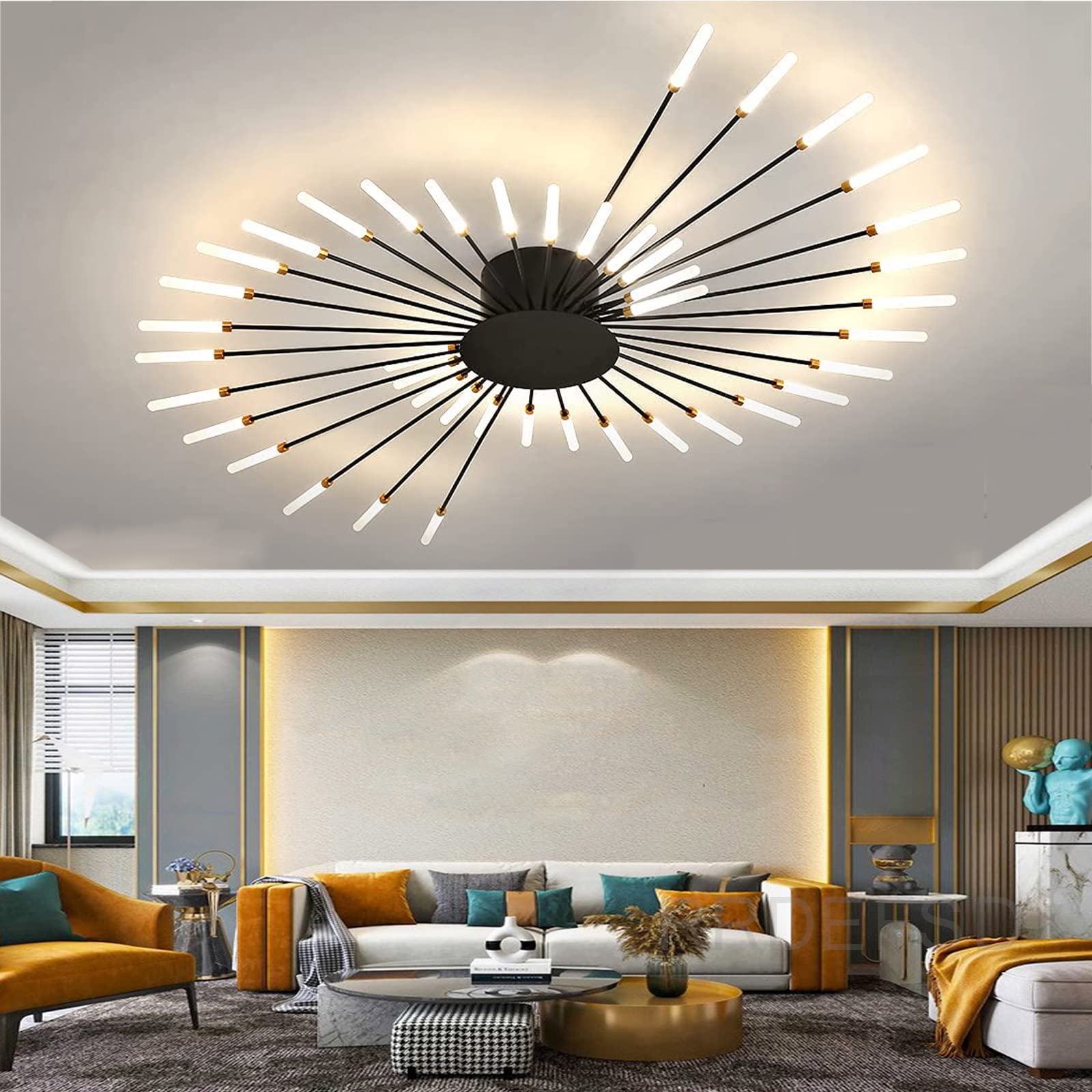 Modern 42-Light LED Flower Chandelier - Black Flush Mount Ceiling Light Fixture for Living Room, Bedroom & Dining Room - Elegant Metal & Acrylic Design for Home Decor & Ambient Lighting