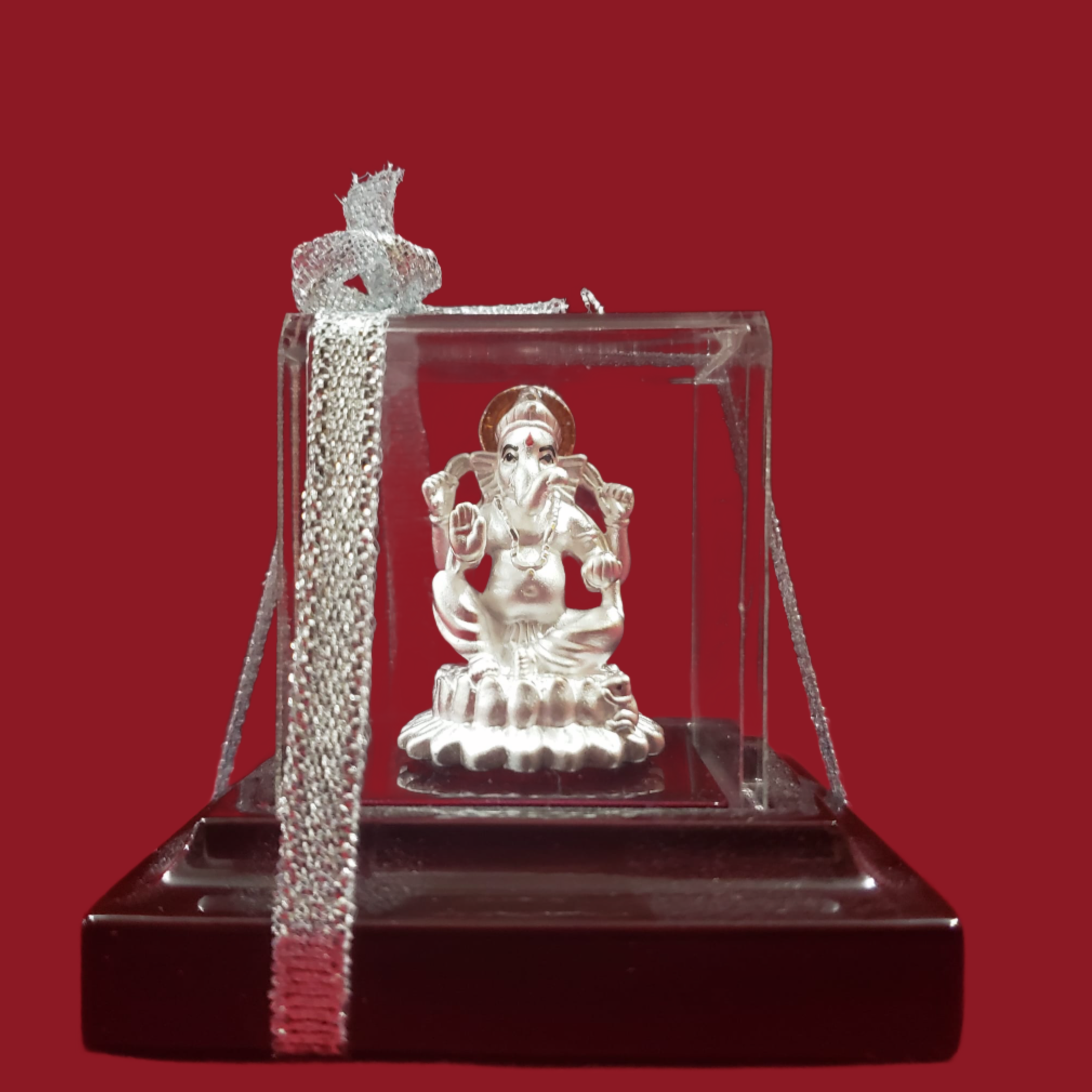 999 Pure Silver Rectangular Ganesha Idol with Orange Headrest - Hindu God Statue for Home Altar, Meditation & Spiritual Decor - Perfect for Puja, Gifts & Yoga Space