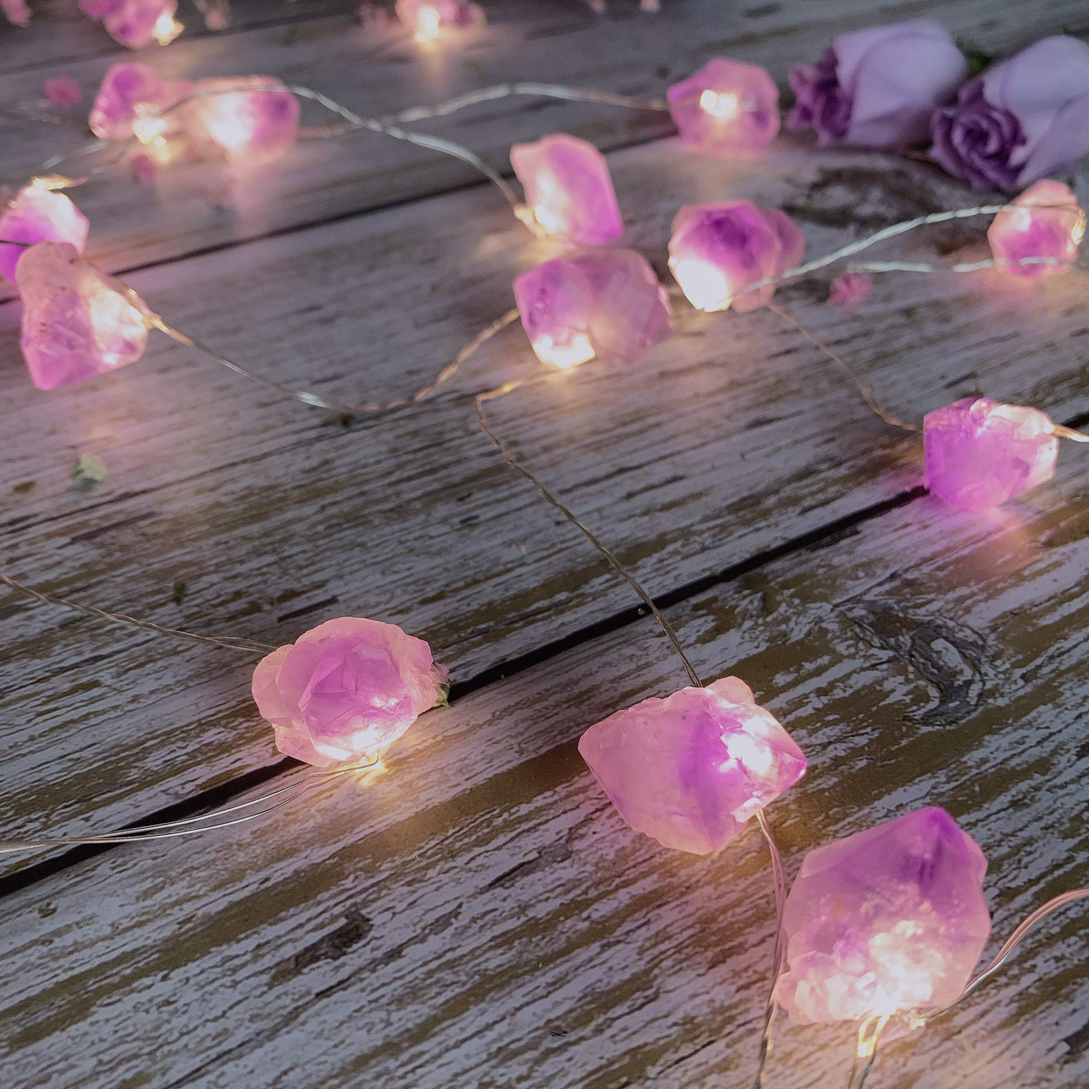 TAMOYO 10FT Amethyst Crystal LED Fairy String Lights - Battery Operated with Remote Control, 30 Warm White LEDs for Bedroom Decor, Wedding, Birthday Party, Indoor & Outdoor Decorative Lighting (Perfect for Summer Nights, Garden Parties, and Romantic Ambiance)