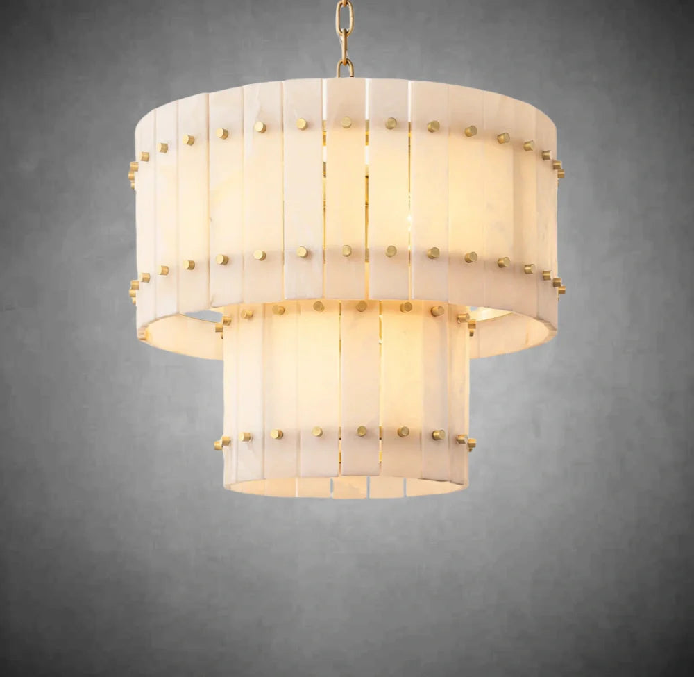 Elegant Alabaster Round Tiered Chandelier - Modern Crystal Ceiling Light Fixture for Dining Room, Bedroom & Living Room Decor