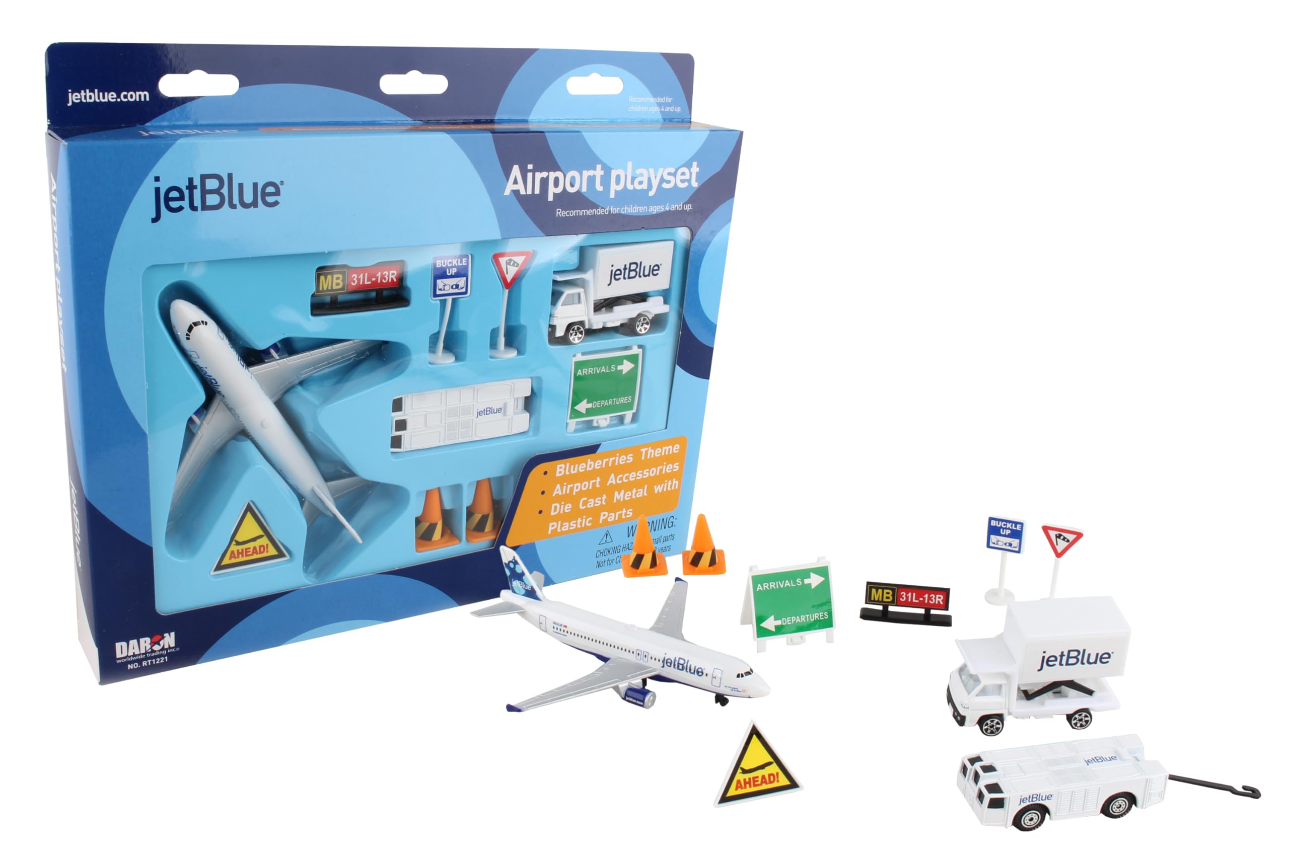 Daron JetBlue Airport Play Set - Realistic Airplane Toy with Miniature Airport Vehicles & Accessories - Perfect for Kids Pretend Play & Travel Enthusiasts