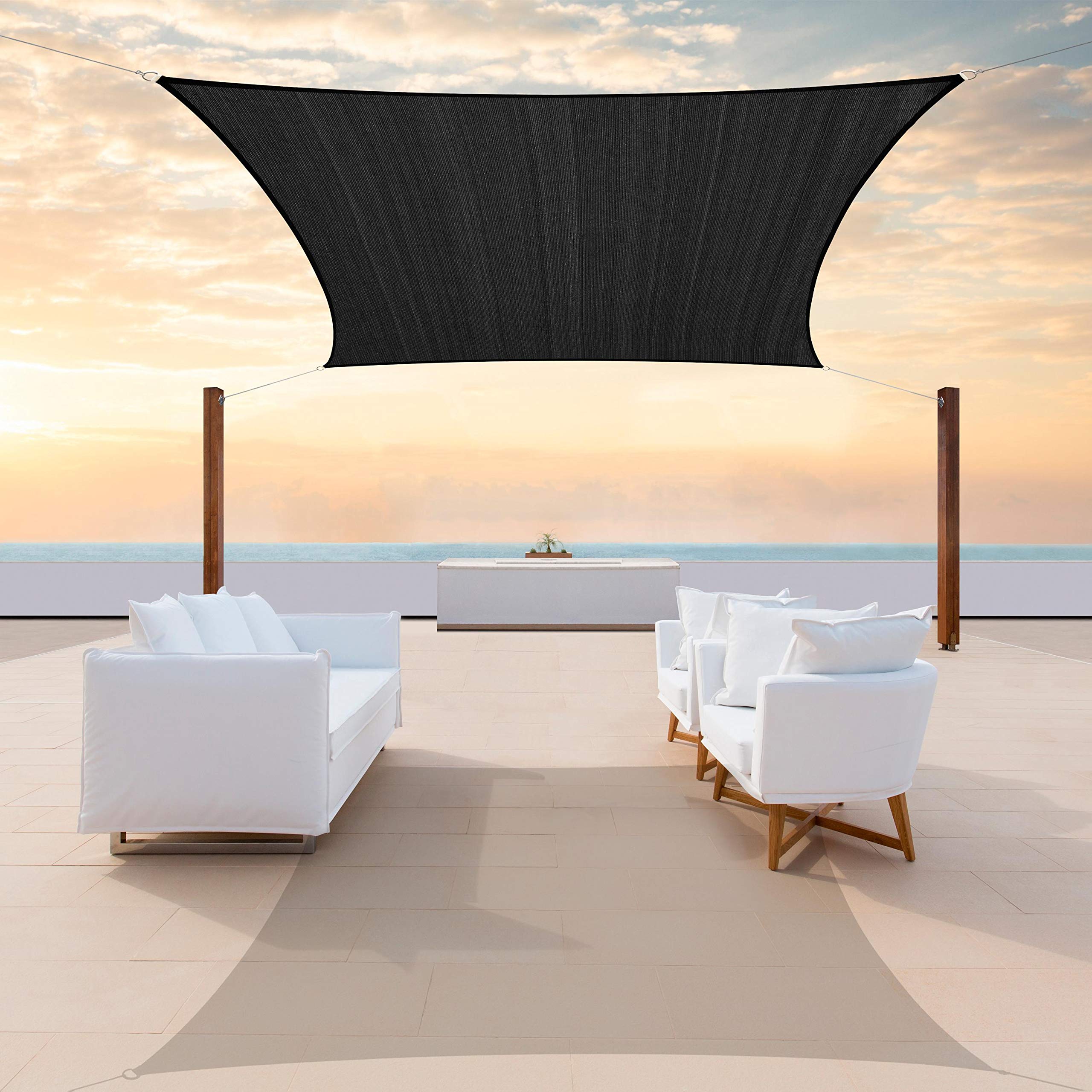 ColourTree 14' x 15' Black Rectangle Sun Shade Sail Canopy - Heavy Duty 190 GSM UV Block Outdoor Shade Cover for Patio, Garden, Pool - Commercial Grade with 3 Year Warranty