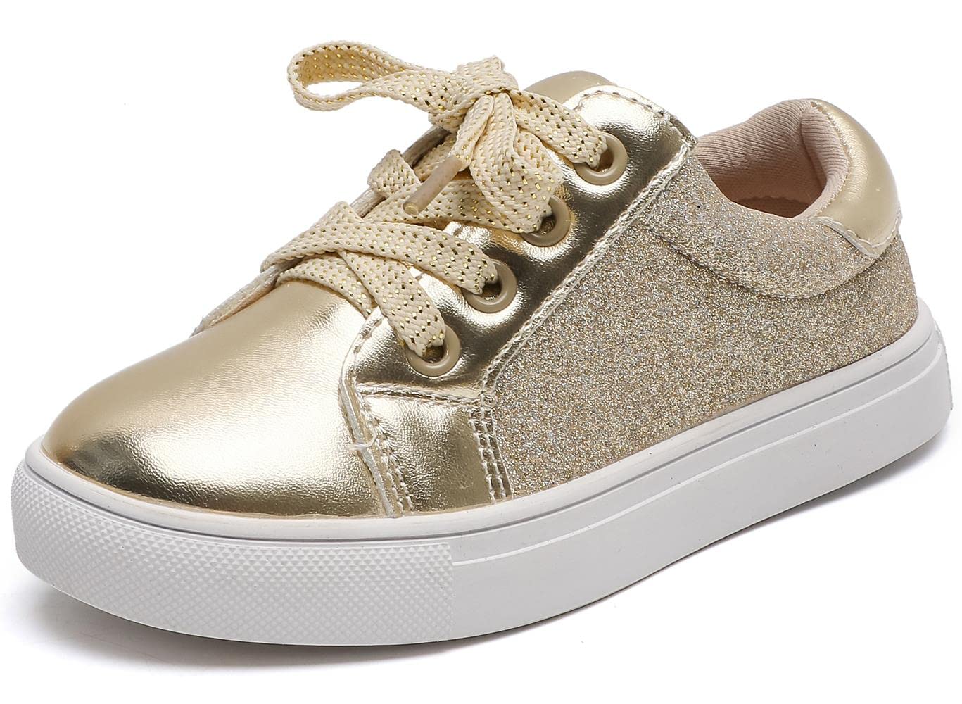 PPXID Girls Glitter Lace Up Sneakers - Sparkle Fashion Tennis Shoes for Kids | Casual Flats for School, Play & Everyday Wear