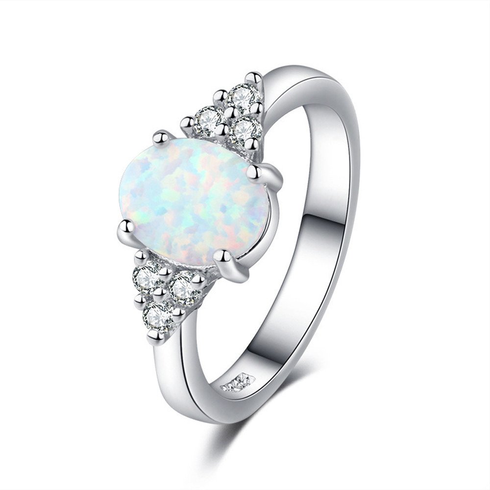 Tuscom Opal Ring for Women - Elegant Round White Oval Opal Stone Jewelry, Fashion Diamond Band Ring | Perfect for Weddings, Parties & Everyday Wear