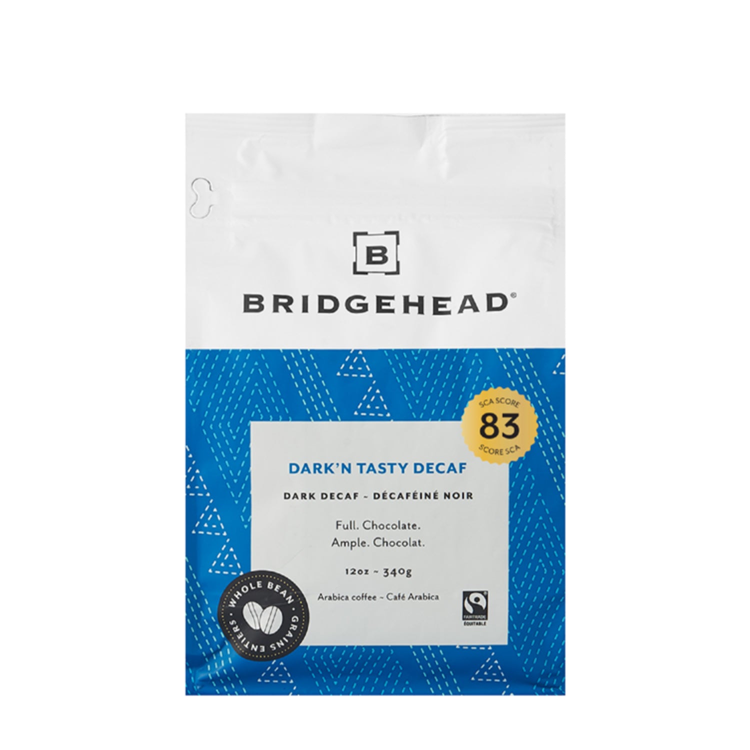 Bridgehead Coffee Dark'n Tasty Decaf Whole Bean Coffee - 340g (12oz) | Premium Swiss Water Process Decaffeinated | Rich Dark Roast for Home Brewing & Office Use