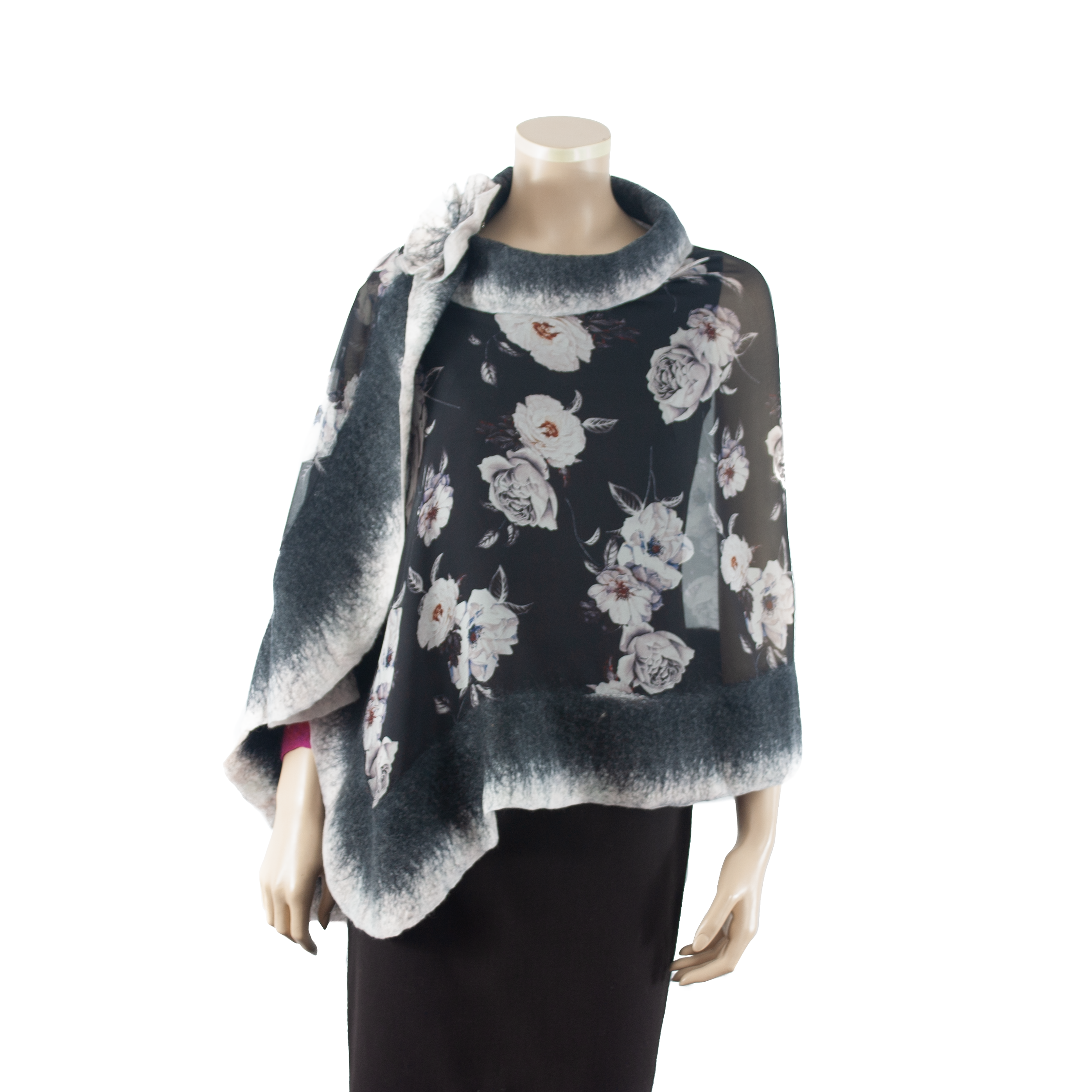 Vibrant White Flowers Black Shawl Scarf Wrap - Elegant Fashion Accessory for Women, Parties, Weddings & Evening Events