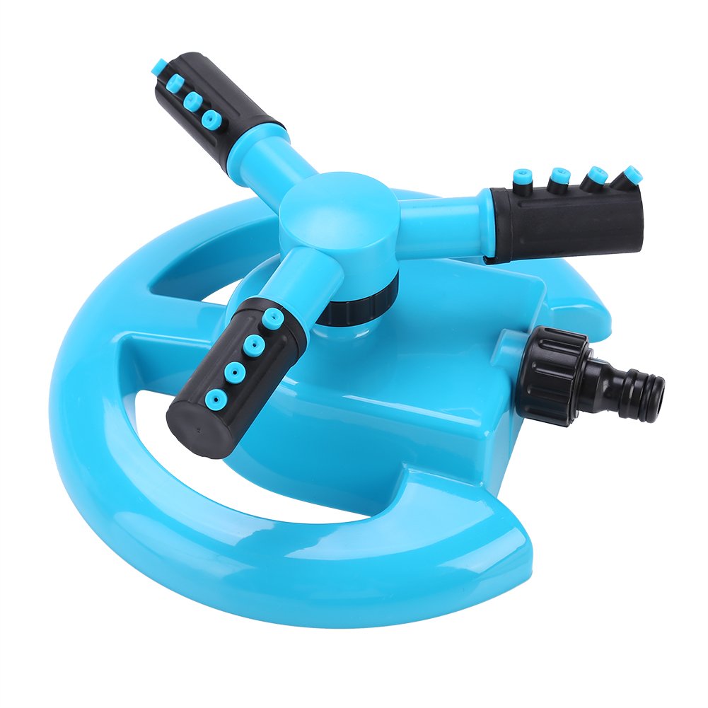 Delaman 360 Rotating Adjustable Lawn Sprinkler - Automatic Garden Water Irrigation System with 3 Nozzle Settings - Perfect for Lawns, Gardens & Backyard Watering (Blue)
