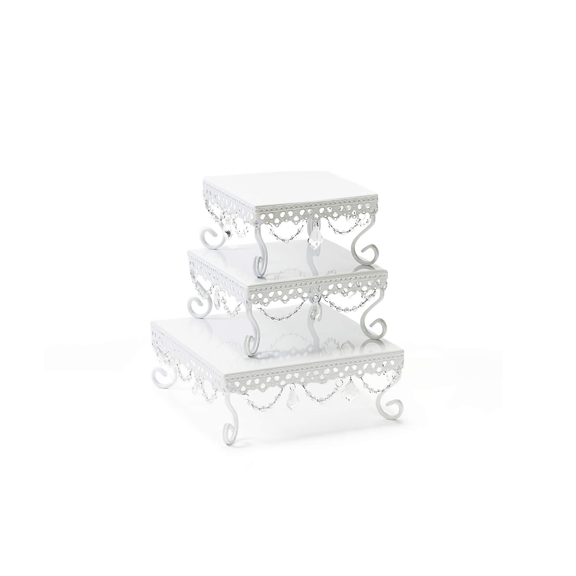 Luxury White Square Cake Stand Set of 3 - Elegant Chandelier Design Dessert Plates for Weddings, Anniversaries, Bridal Showers & Baby Showers - Perfect for Party Decor, Dessert Tables & Special Occasions