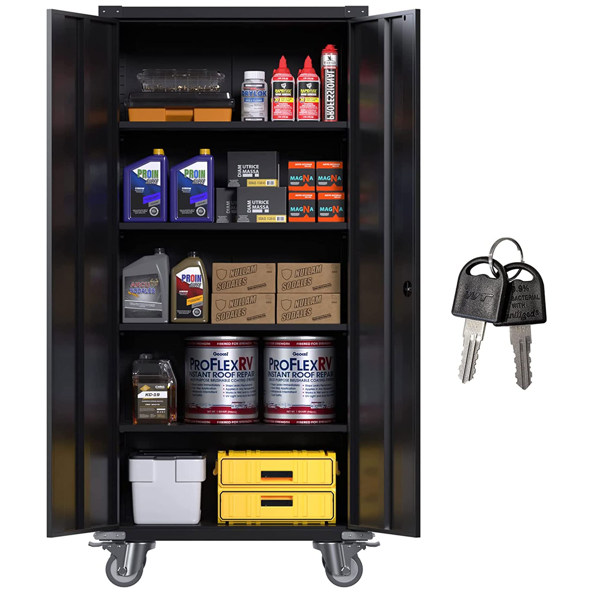 Aobabo 72In Steel Storage Cabinet with Wheels for Garage Office Home - Easy Assembly