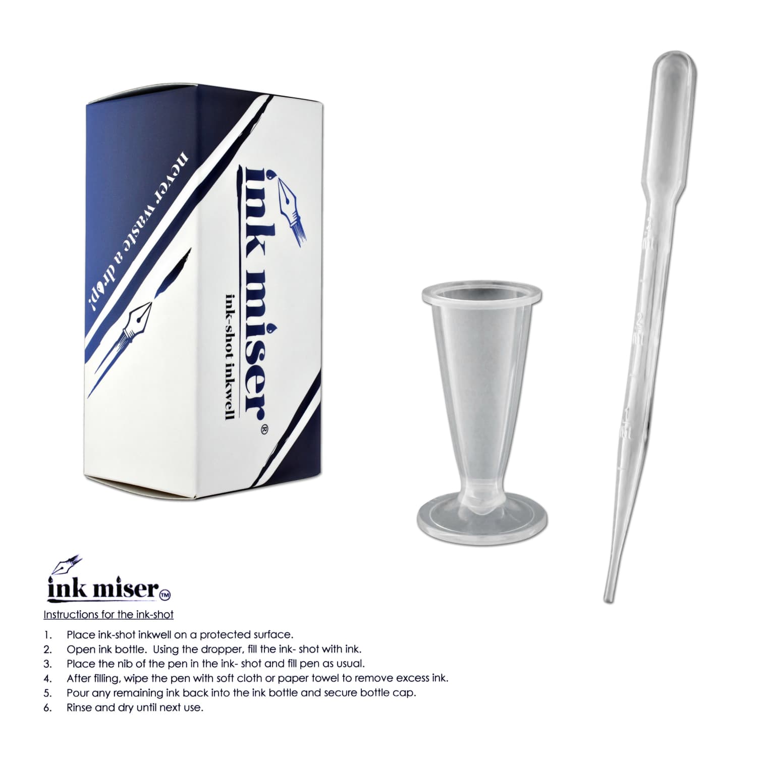 Ink Miser Ink Shot in Clear - High-Quality Ink Refill for Fountain Pens - Perfect for Office, School & Calligraphy Use