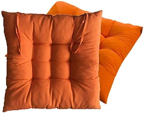 16x16 Inch Non-Slip Seat Cushions - 4 Pack Washable Chair Pads with Ties for Office, Home & Car - Durable Comfort for Desk Chairs, Dining, Gaming & Long Drives - Orange