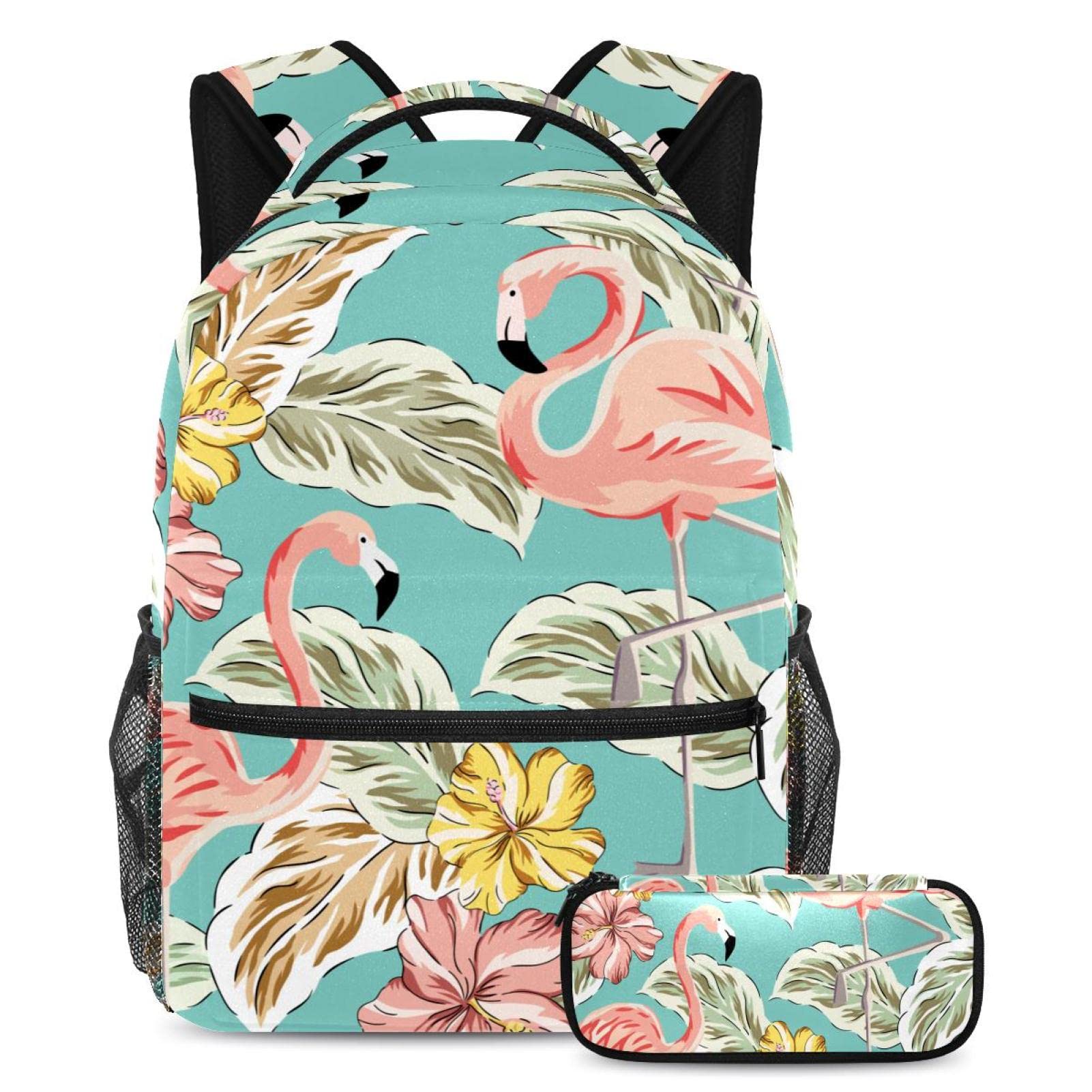 Stylish Tropical Flamingo & Hibiscus Backpack - Waterproof College School Book Bag for Travel, Hiking, Camping & Beach Daypack | Perfect for Summer Vacations, Outdoor Adventures & Campus Life