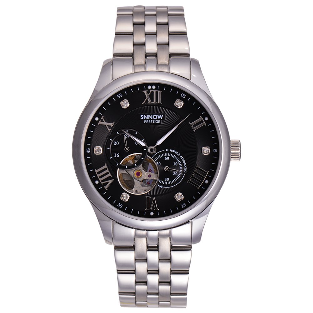 CASIMA Men's Automatic Skeleton Watch - Stainless Steel Band, Luminous Hands, 50M Waterproof - Perfect for Business, Casual & Outdoor Activities (Model 8807-S7)