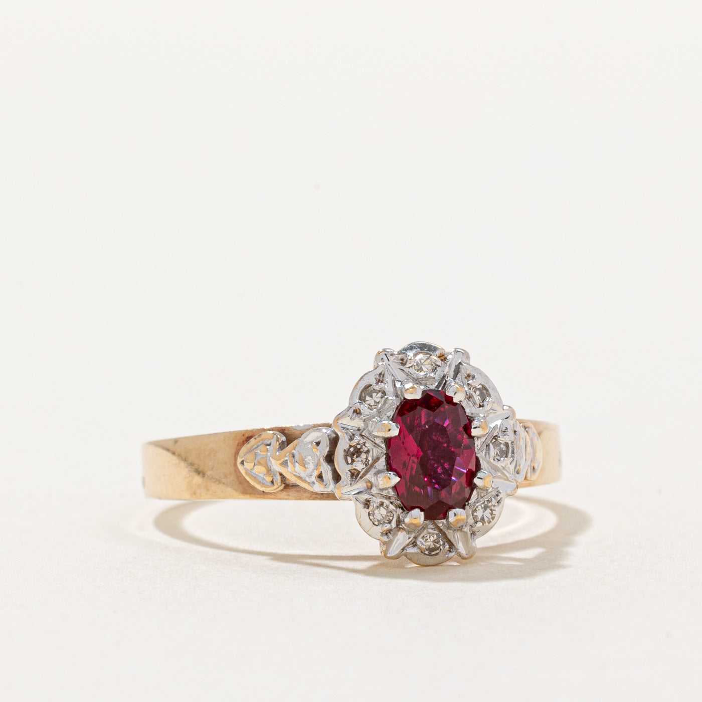 Exquisite Synthetic Ruby & Diamond Halo Ring - 0.45ct Center Stone & 0.04ctw Diamond Accents - Size 7.75 - Perfect for Engagement, Anniversary & Special Occasion Gifts