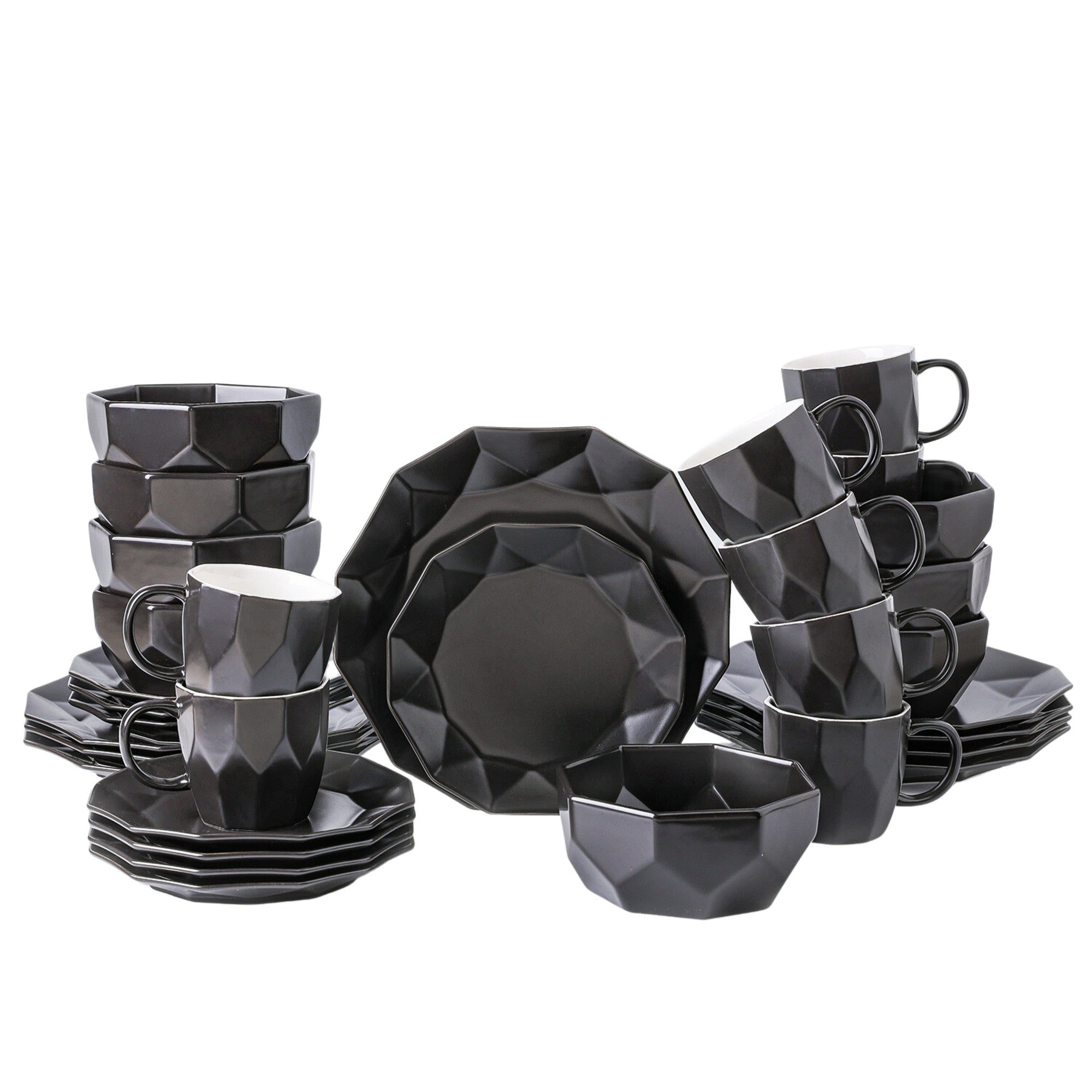 Premium Jamie Porcelain Dinnerware Set - Elegant Black 12-Piece Tableware for Formal Dining, Dinner Parties & Home Decor