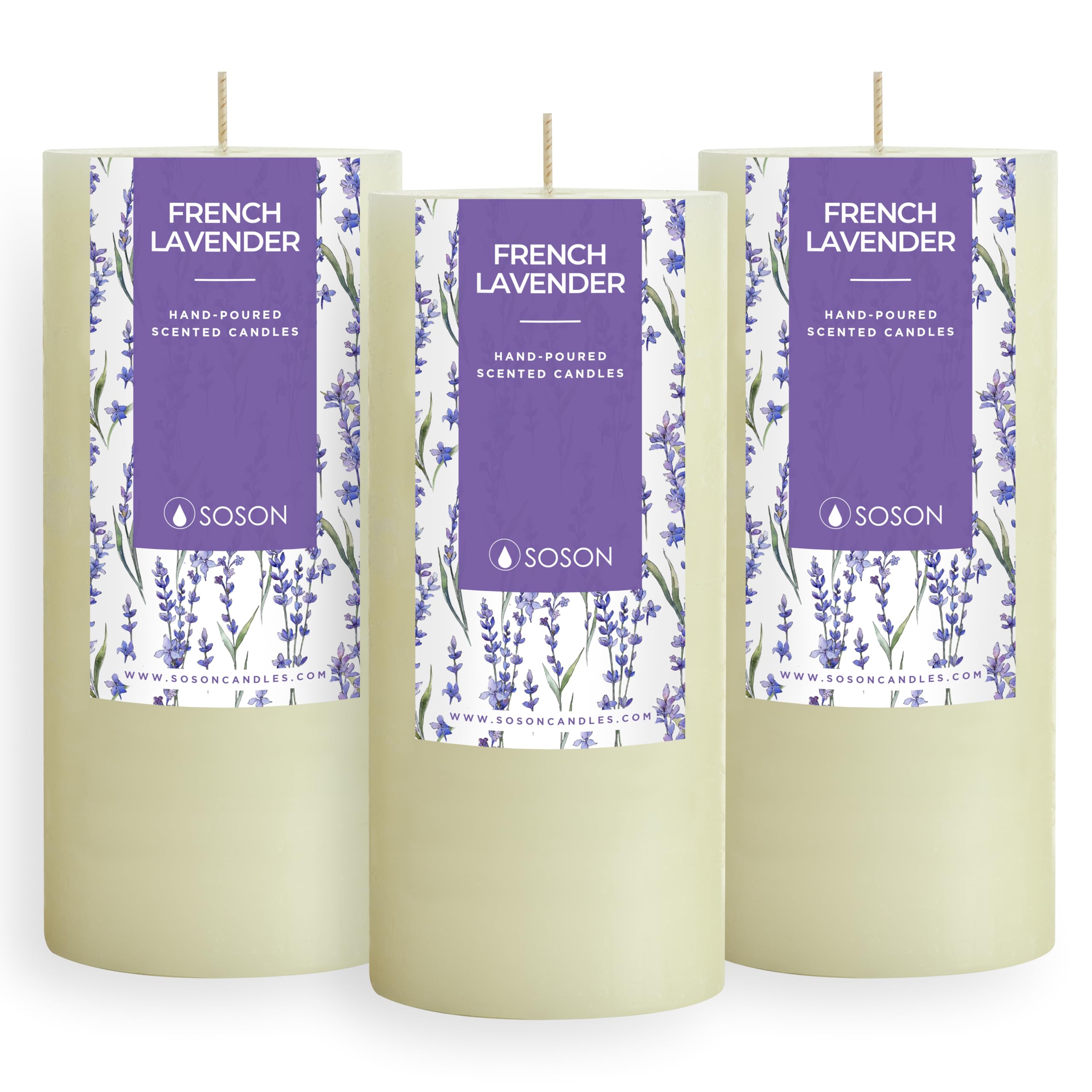 Simply Soson Lavender Scented Candles - Set of 3 Ivory Pillar Candles (3x6 inches) | Aromatherapy Gifts for Women, Home Fragrance & Relaxation | Perfect for Bedroom, Bathroom & Meditation Spaces