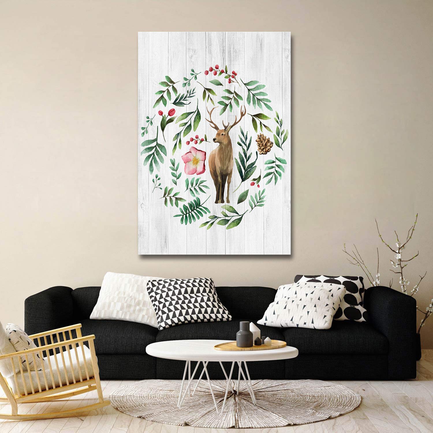 Brown Pine Cones Canvas Wall Art - Elk & Leaves Decor for Bathroom, Bedroom, Living Room - 28x20in