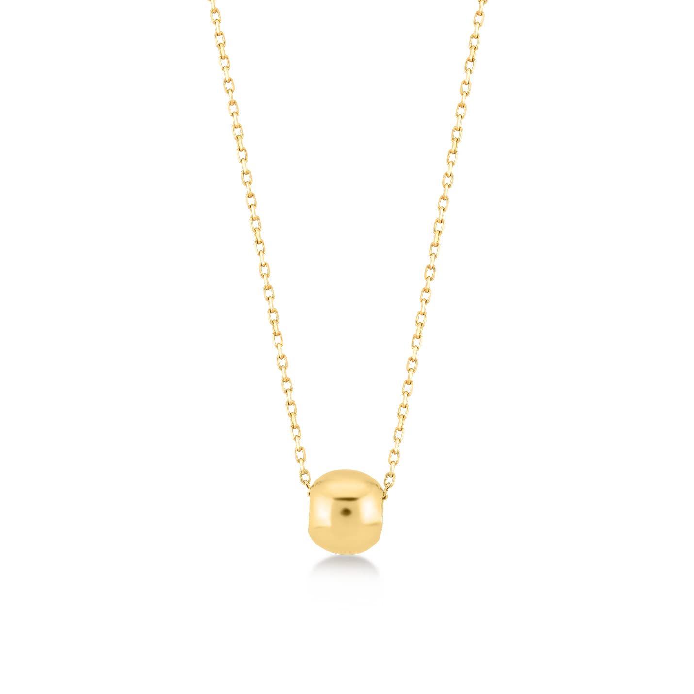 14K Solid Gold Bead Necklace for Women - 18