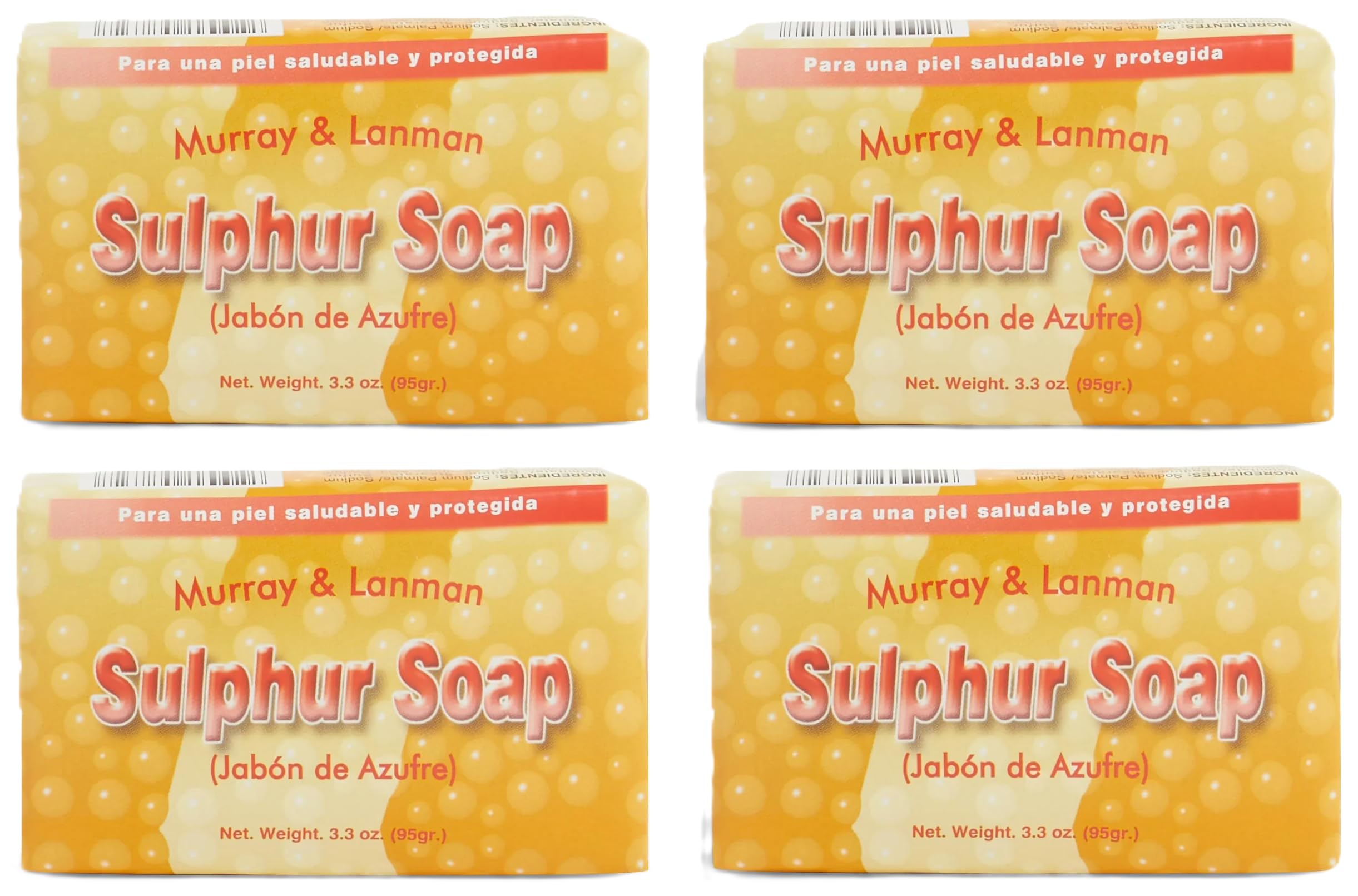 Murray & Lanman Sulfur Soap Bar - 3.3 Oz (Pack of 4) - Natural Acne Treatment & Skin Cleanser for Face & Body - Helps with Eczema, Psoriasis & Fungal Infections - Perfect for Daily Skincare Routine
