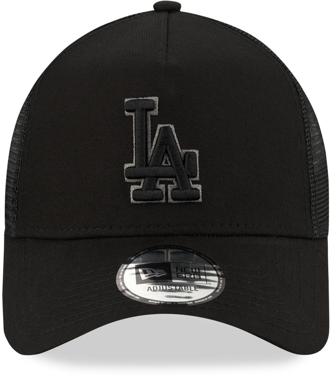 Los Angeles Dodgers New Era All Black Trucker Cap - Adjustable Snapback Hat for Men & Women - Perfect for Baseball Games, Streetwear & Casual Outfits