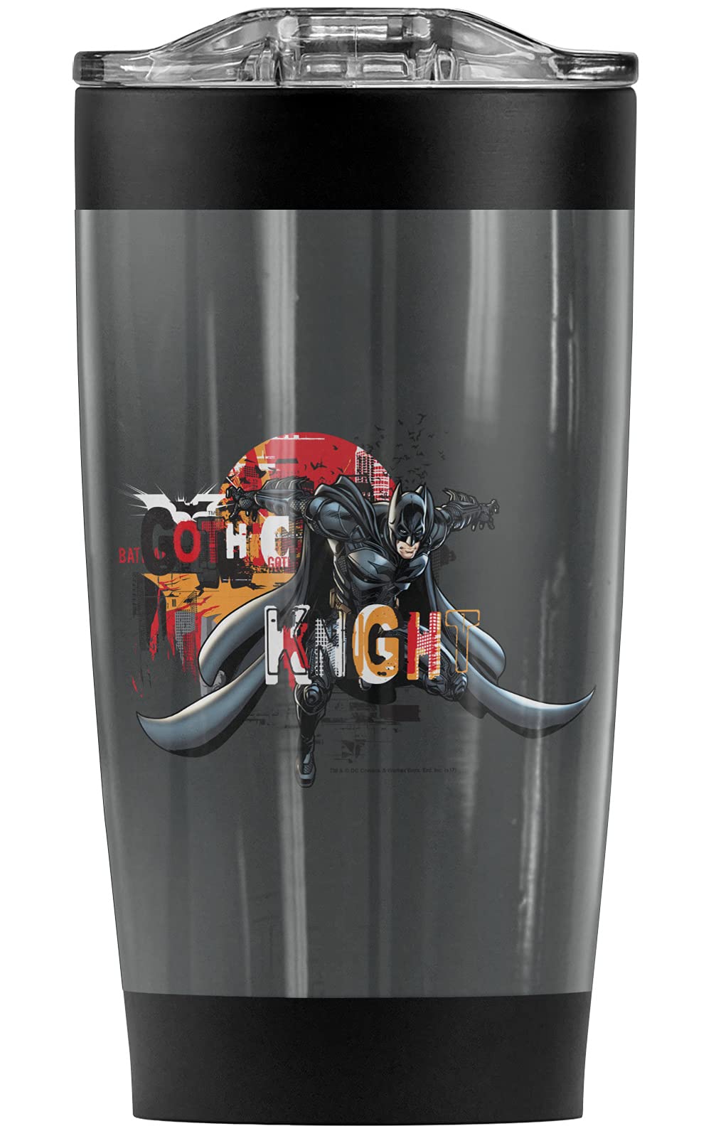 Batman Dark Knight Rises Gothic Knight 20oz Stainless Steel Tumbler - Vacuum Insulated Coffee Travel Mug with Leakproof Sliding Lid | Double Wall Insulation for Hot & Cold Drinks | Perfect for Superhero Fans, Office Use, Gym, and Outdoor Adventures