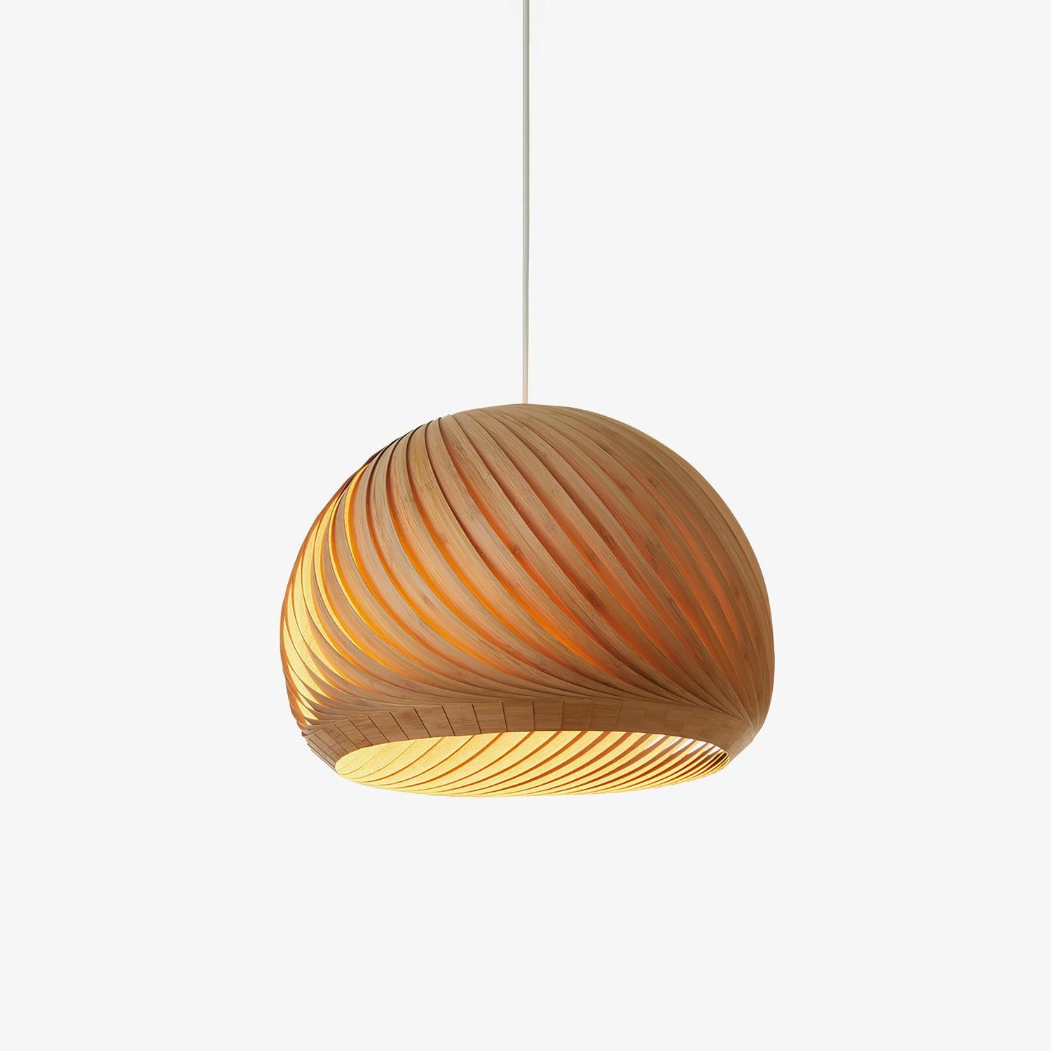 Aurora Whorl Wood Pendant Lamp - Handcrafted Wooden Hanging Light Fixture for Dining Room, Bedroom, or Living Room Decor - Natural Boho Style Ceiling Light for Home and Office
