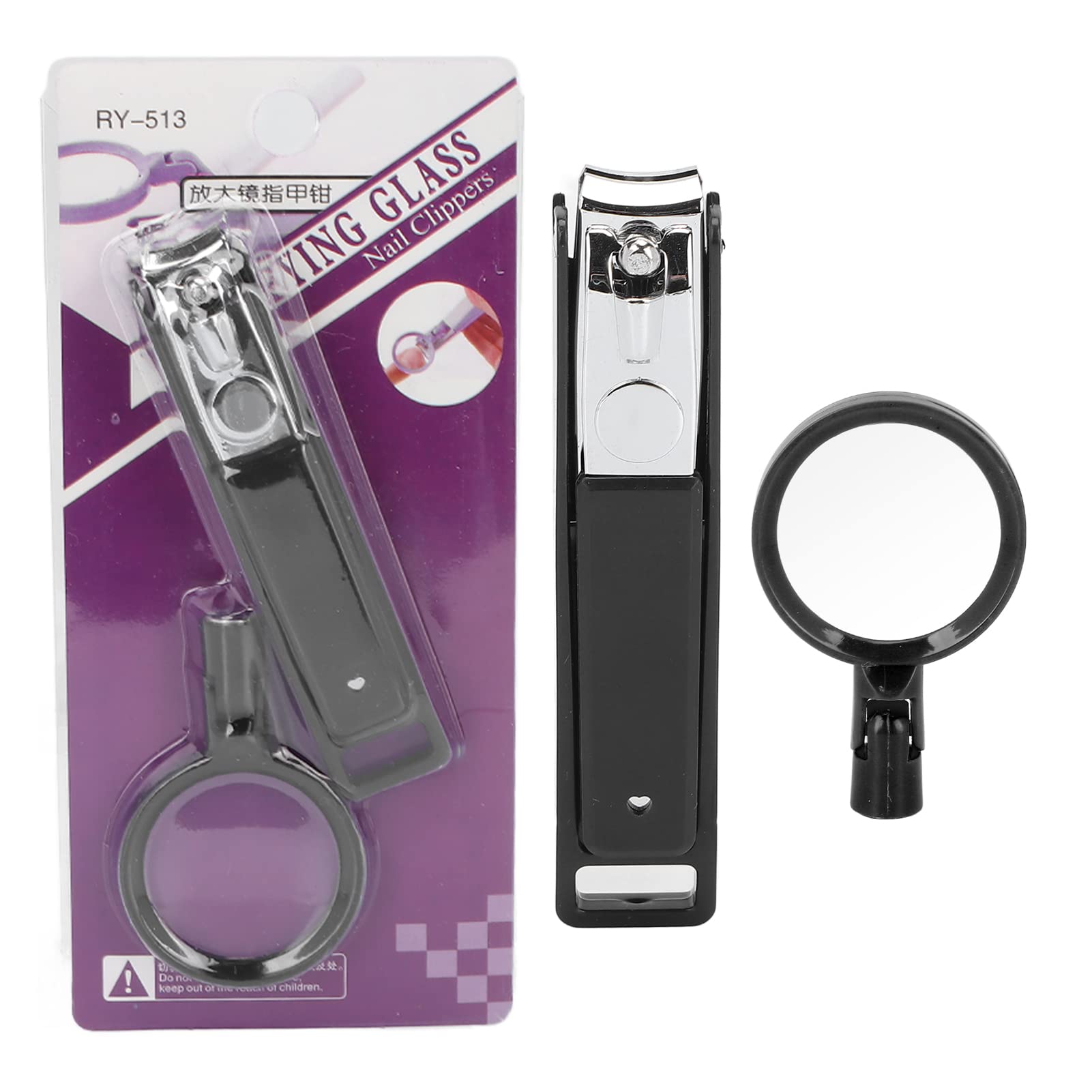 Professional Stainless Steel Nail Clippers with Magnifying Glass - Adjustable Toenail & Fingernail Clippers for Elderly & Kids - Perfect for Grooming, Travel & Home Manicure/Pedicure (Black)