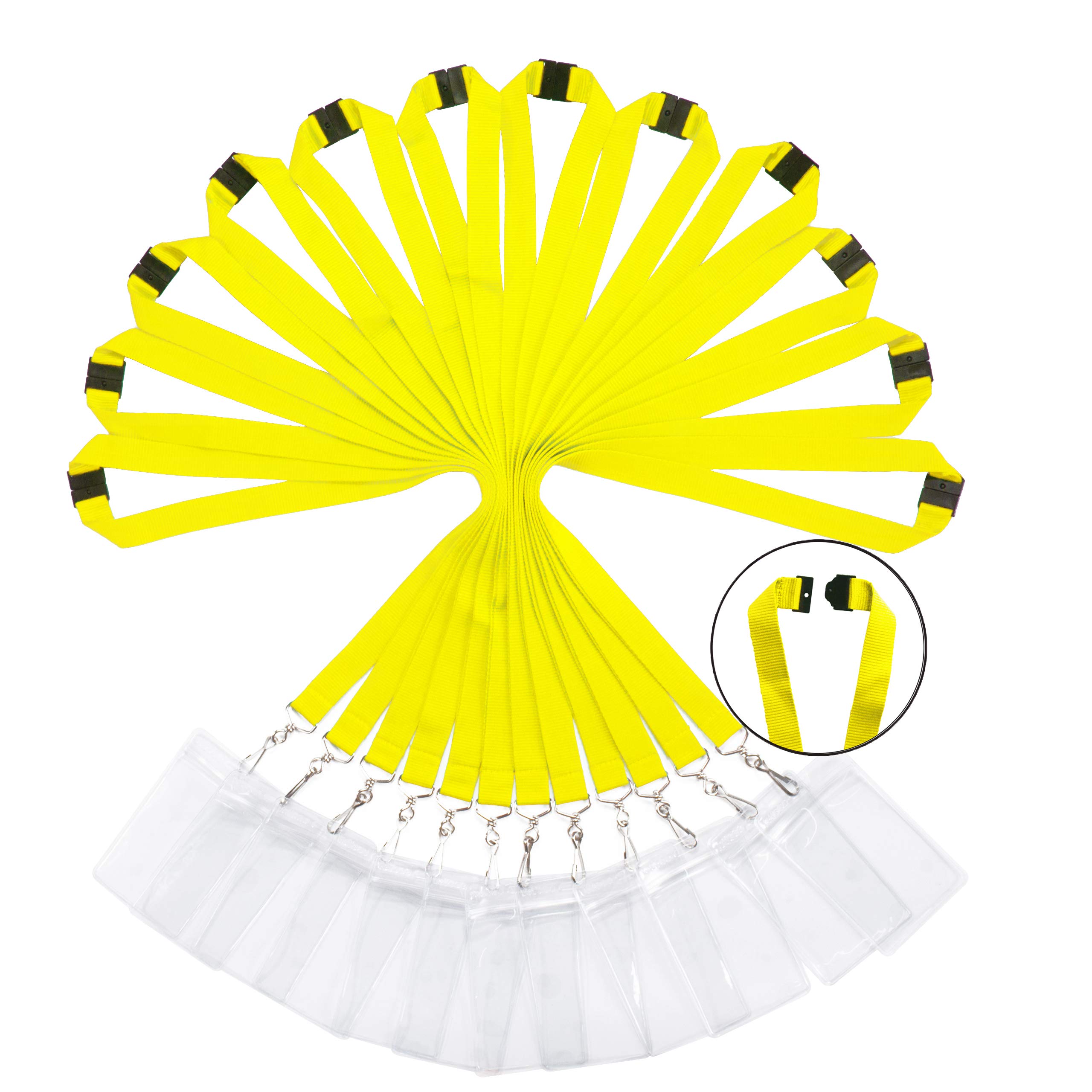 12 Pack Breakaway Lanyards with ID Holder - Waterproof, Durable for School & Office - Lemon Yellow
