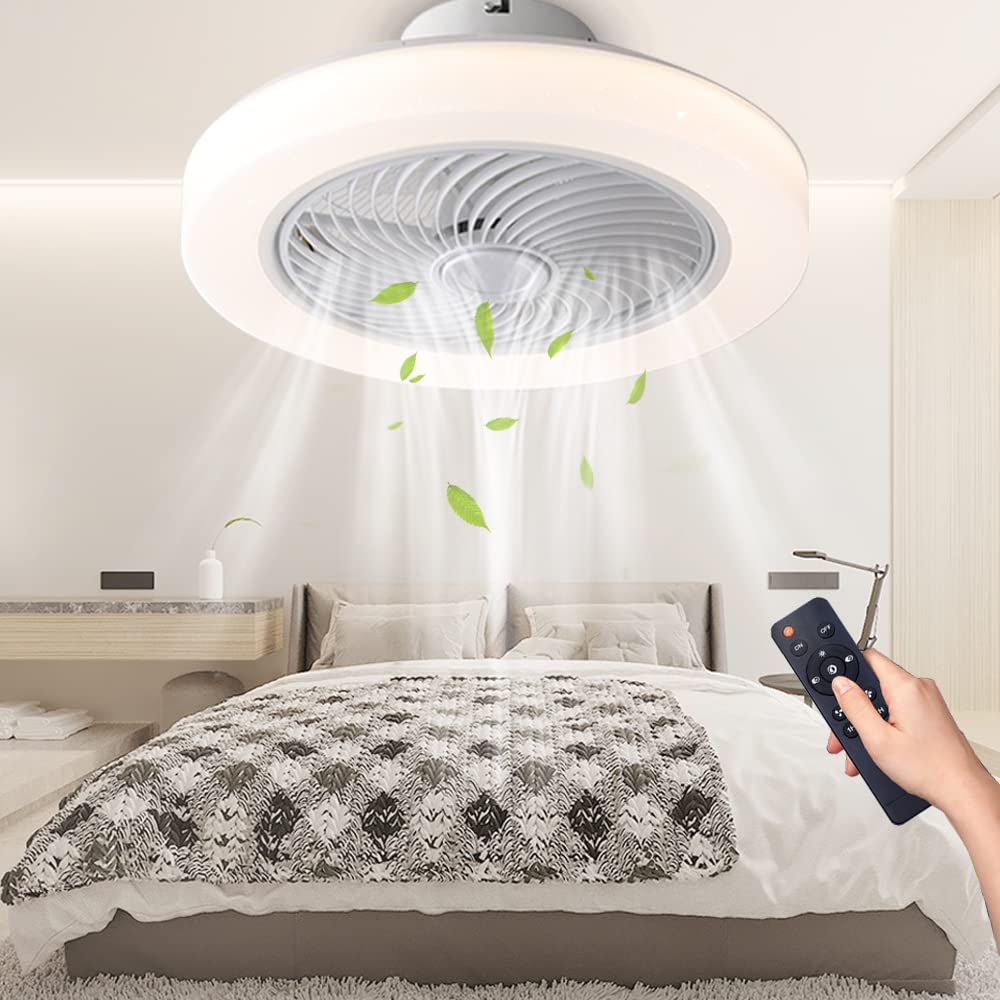 18in Smart Bladeless Ceiling Fan with LED Lights & Remote Control - 72W Low Profile Flush Mount, Dimmable 3 Colors & 3 Speeds, 1/2 Hour Timer - Perfect for Bedroom, Living Room & Office Spaces