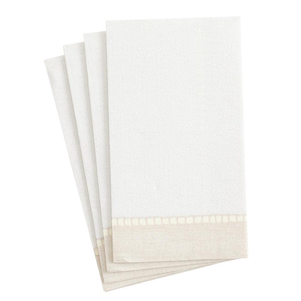 Premium Caspari Linen Border Paper Guest Towels - Natural Color, 48 Count (4 Packs of 12) - Perfect for Weddings, Parties & Upscale Events