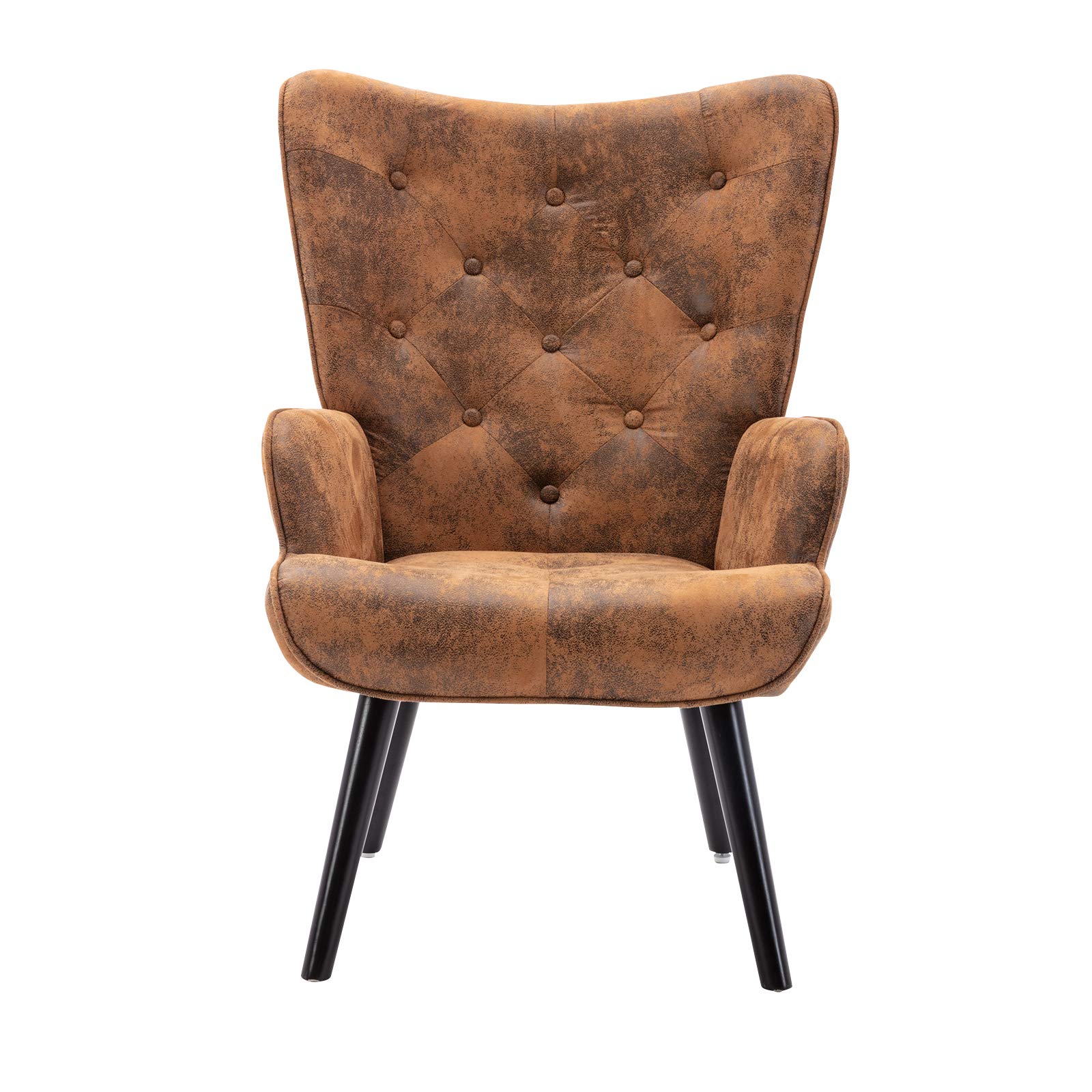 Modern Velvet Accent Chair - Button Tufted Upholstered Armchair with Wooden Tapered Legs for Dining Room, Living Room, Home Office & Reception Areas - Elegant High Wingback Chair in Coffee Brown for Cozy Home Decor
