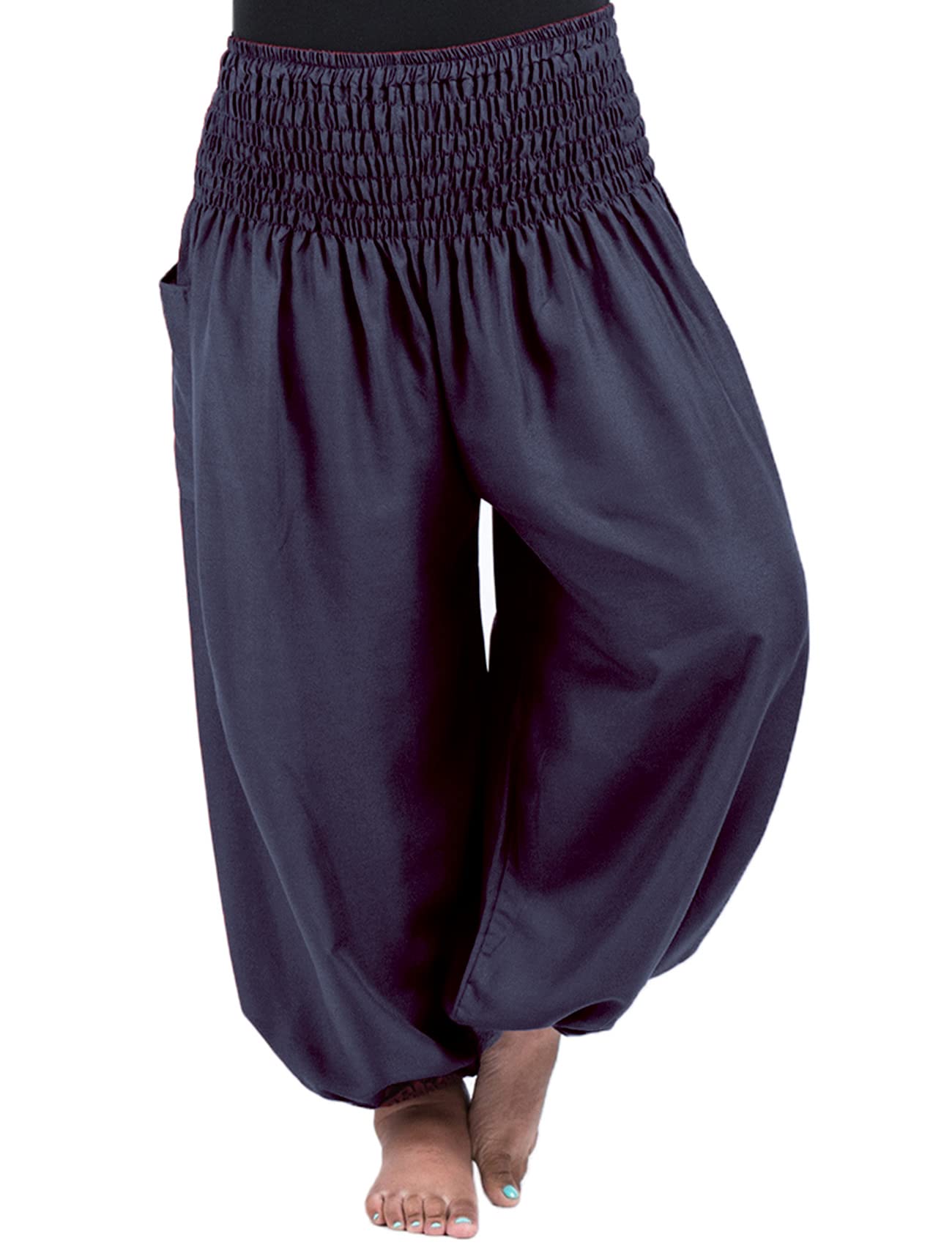 NIOENPT Women's Harem Pants - Smocked Waist Boho Yoga Pants with Pockets, Plus Size Palazzo Pants for Casual Wear, Lounge, and Travel - Comfortable Hippie Pants for Women