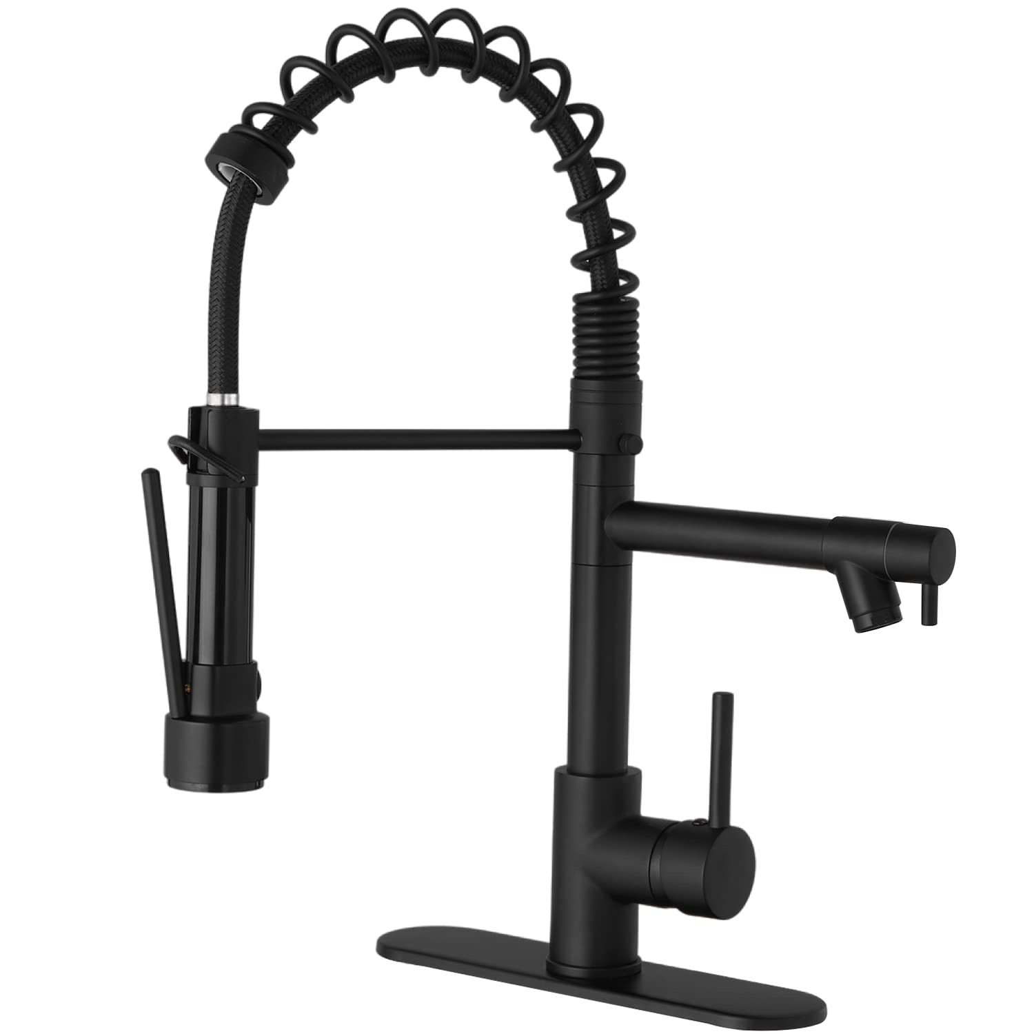 Premium Matte Black Commercial Kitchen Sink Faucet - Single Handle High Arc Pull Down Sprayer with Cover Plate | Ideal for Restaurants, Home Kitchens & Food Prep Areas
