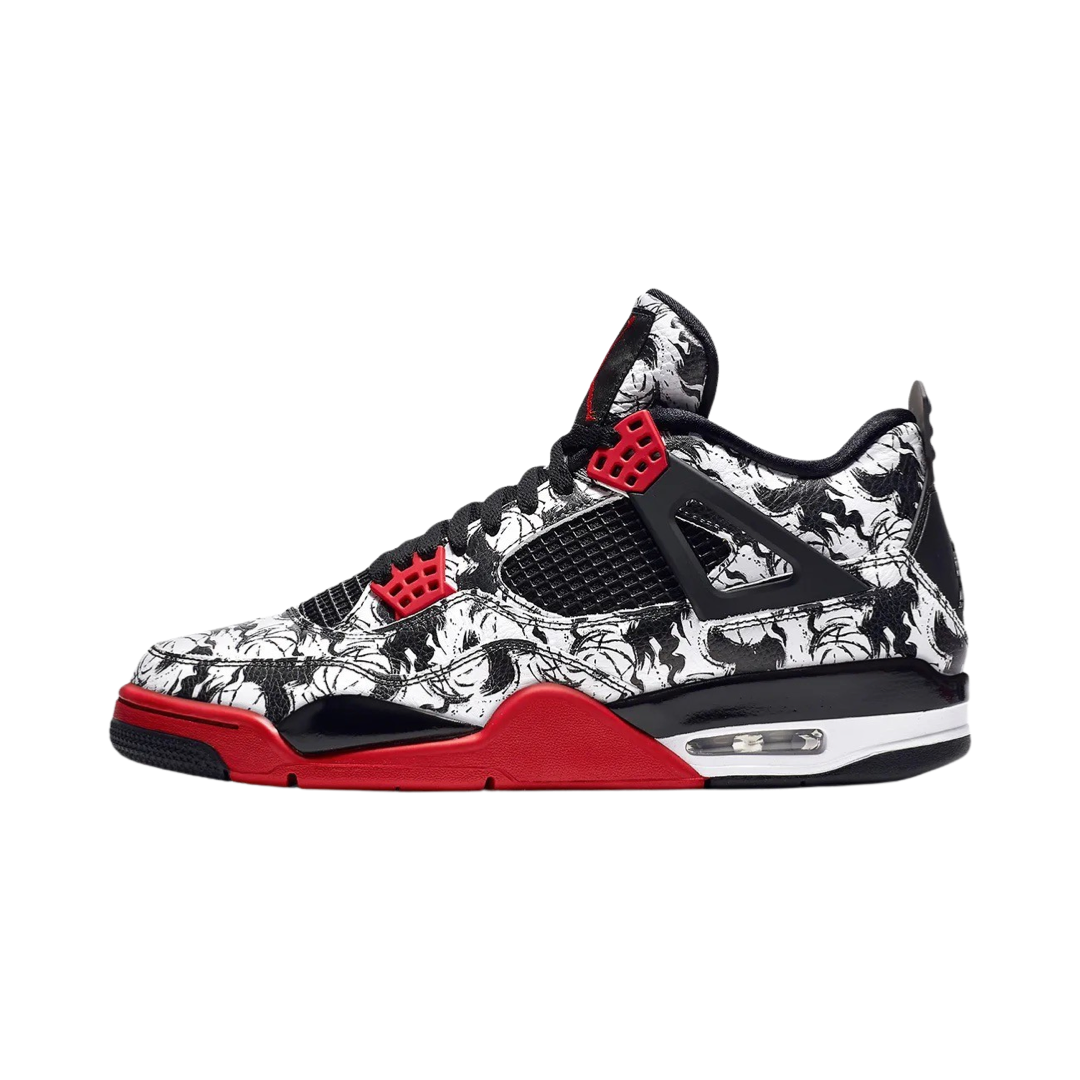 Air Jordan 4 Retro Tattoo 2018 White Fire Red Black Basketball Shoes - Men's High-Top Sneakers for Streetwear & Casual Fashion