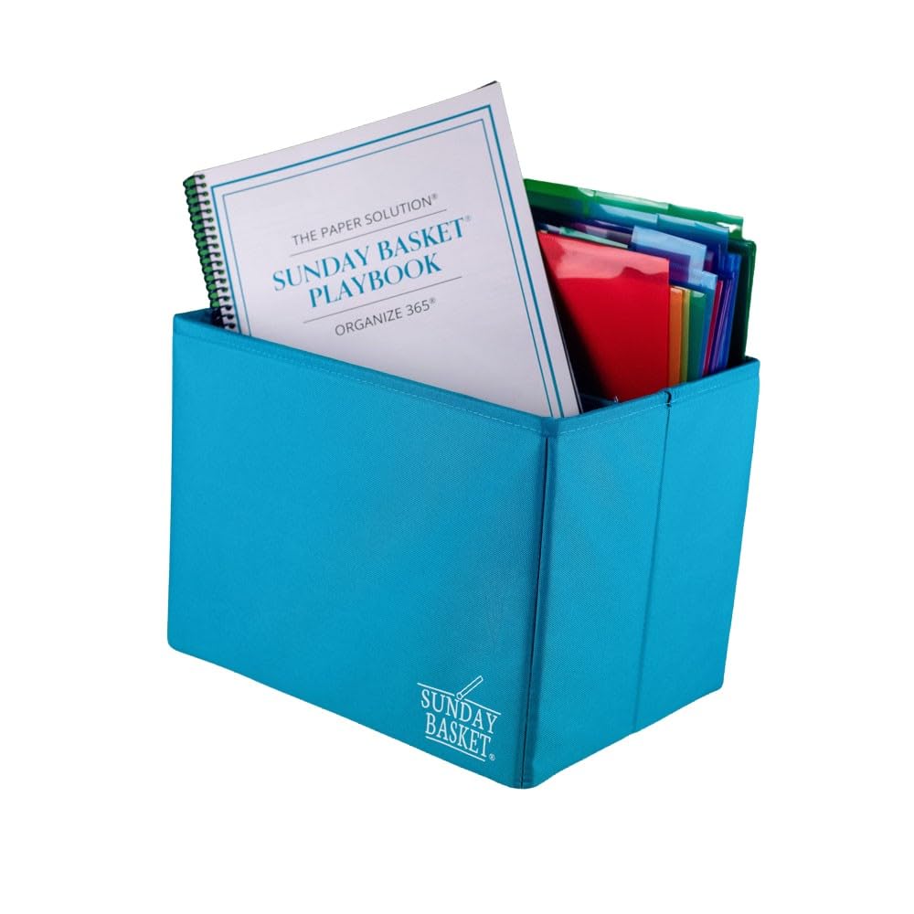 Paper Organizer Solution | Home Office Organization & Document Holder | File Box for Paper Storage | The Complete Sunday Basket® System by Organize 365® (Trendy Teal) - Perfect for Office, Home, and School Organization