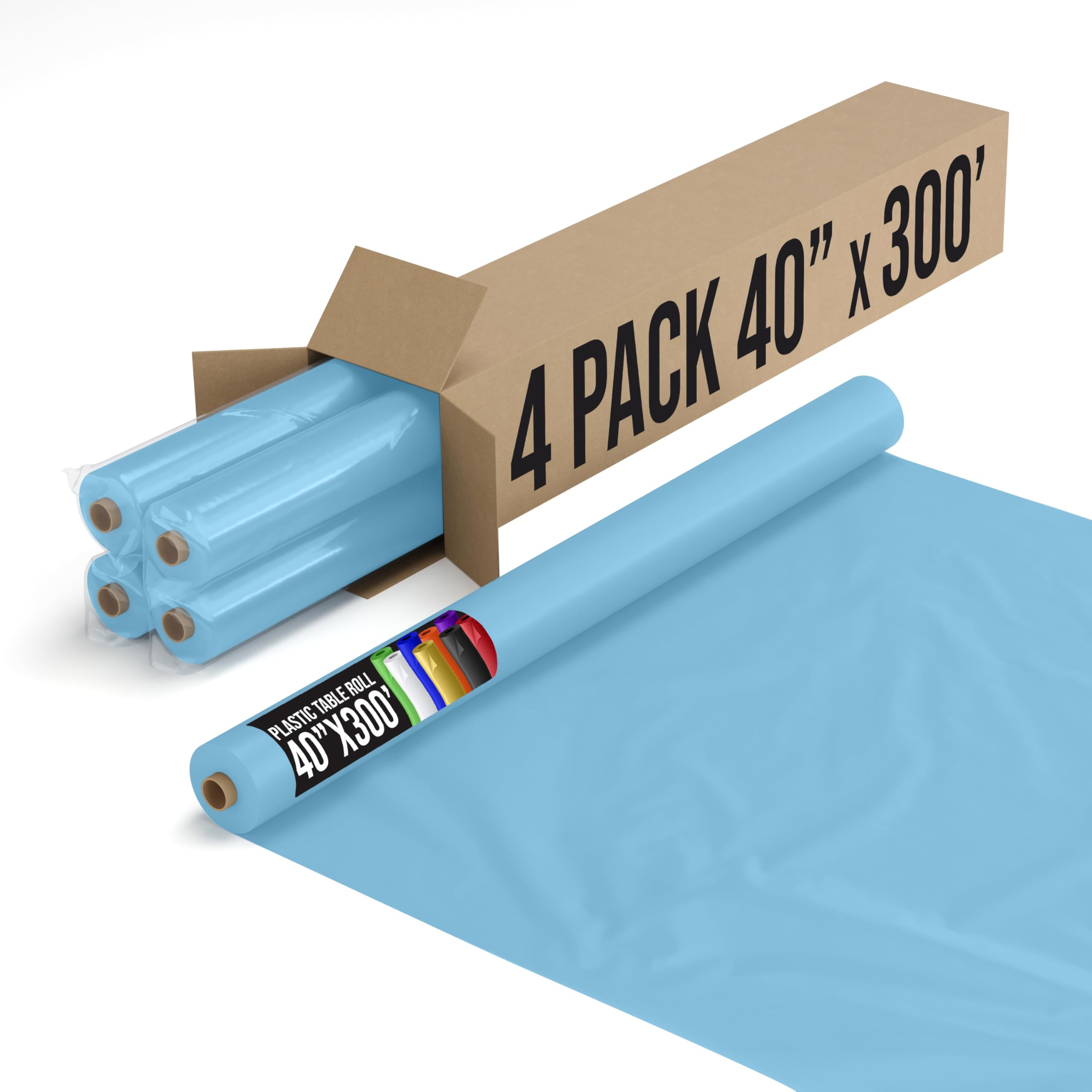 Premium Aqua Plastic Table Cover Roll 4 Pack - 40